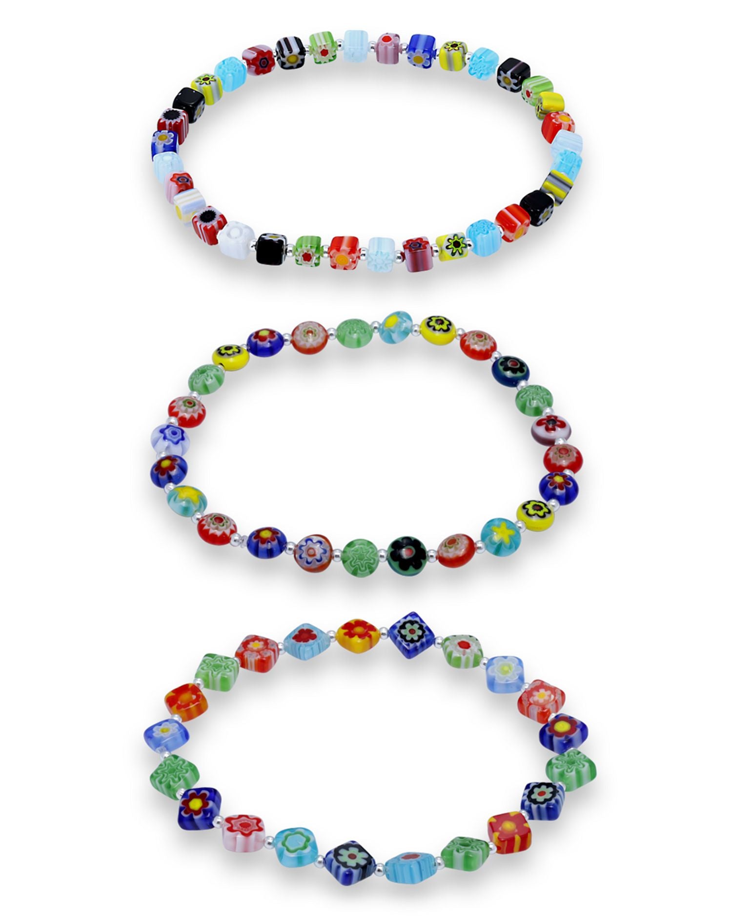 Cats Eye Multi Bead Stretch Bracelet, Set of 3 - Exclusive