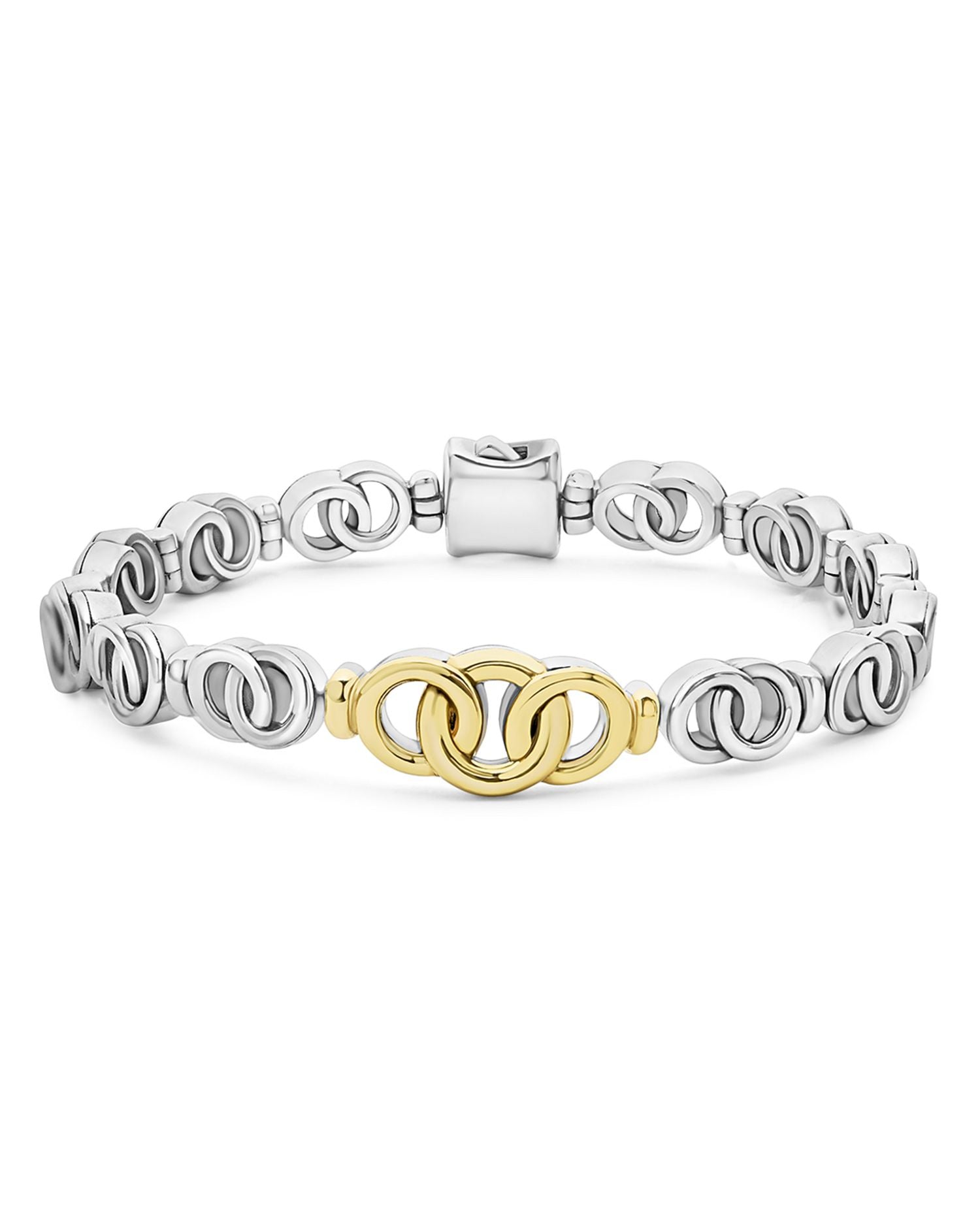 18K Yellow Gold & Sterling Silver Signature Caviar Interlocking Link Bracelet
