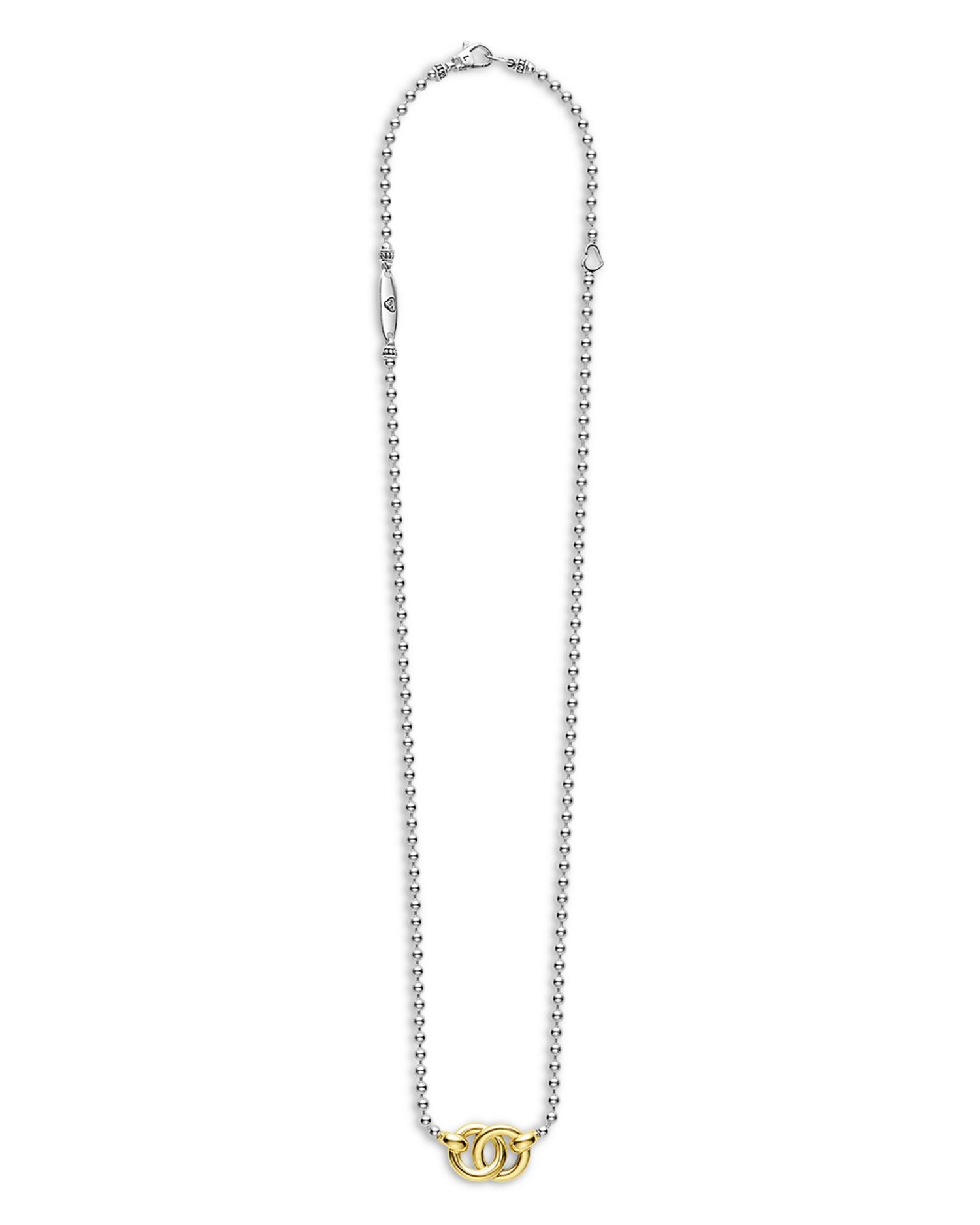 18K Yellow Gold & Sterling Silver Signature Caviar Interlocking Pendant Necklace, 16-18'