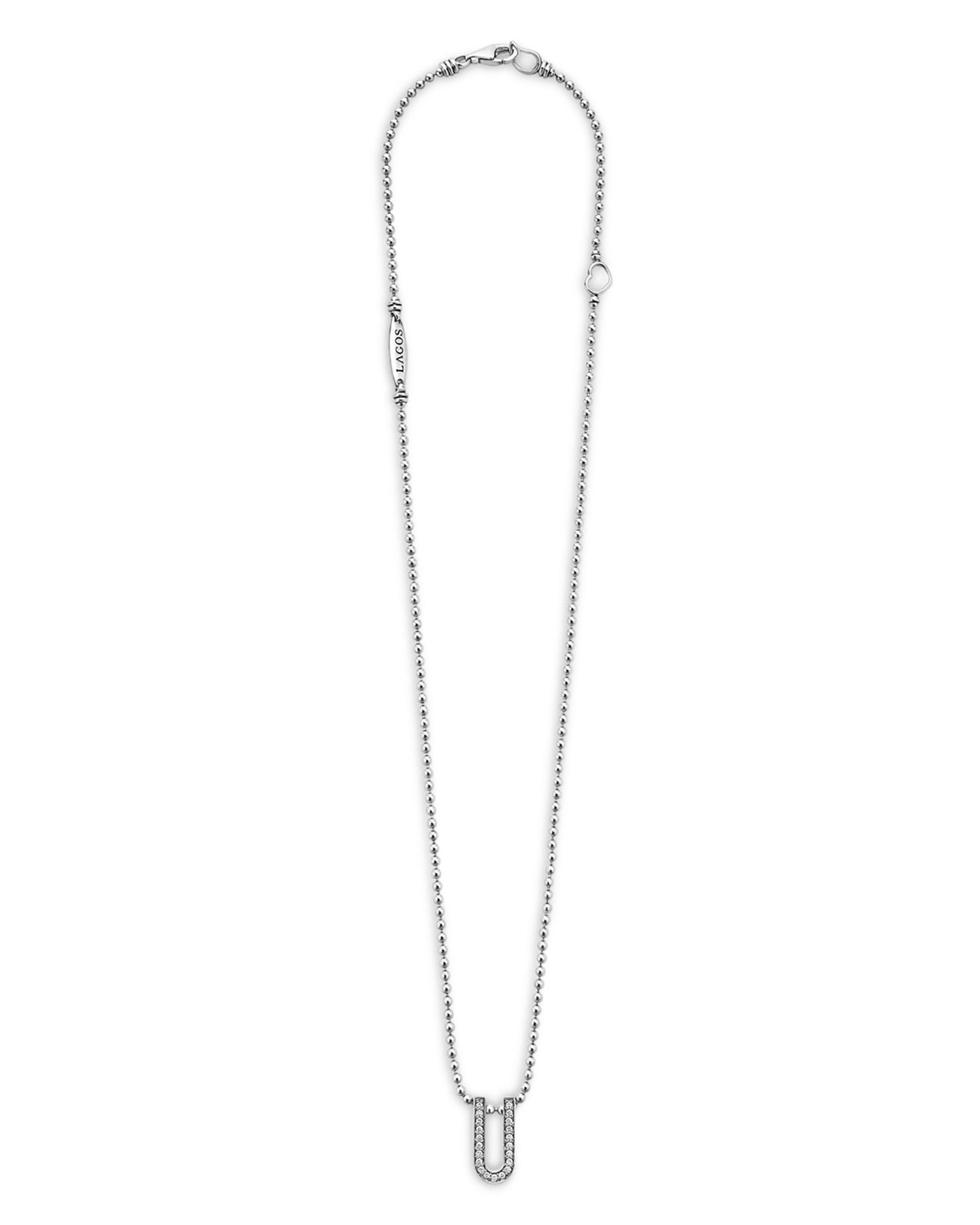 Sterling Silver Caviar Spark Diamond U Pendant Necklace, 16-18'