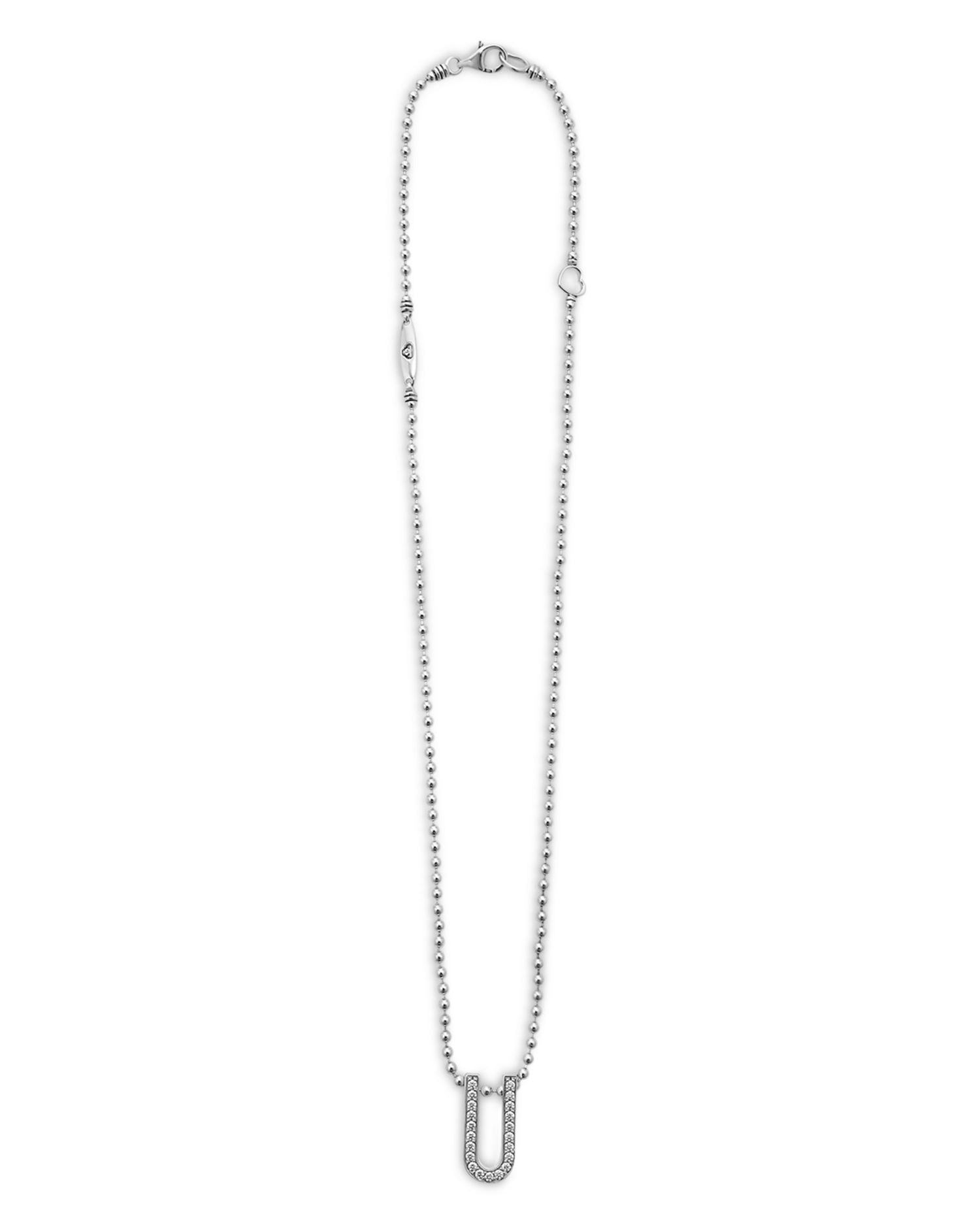 Sterling Silver Caviar Spark Diamond U Pendant Necklace, 16-18'