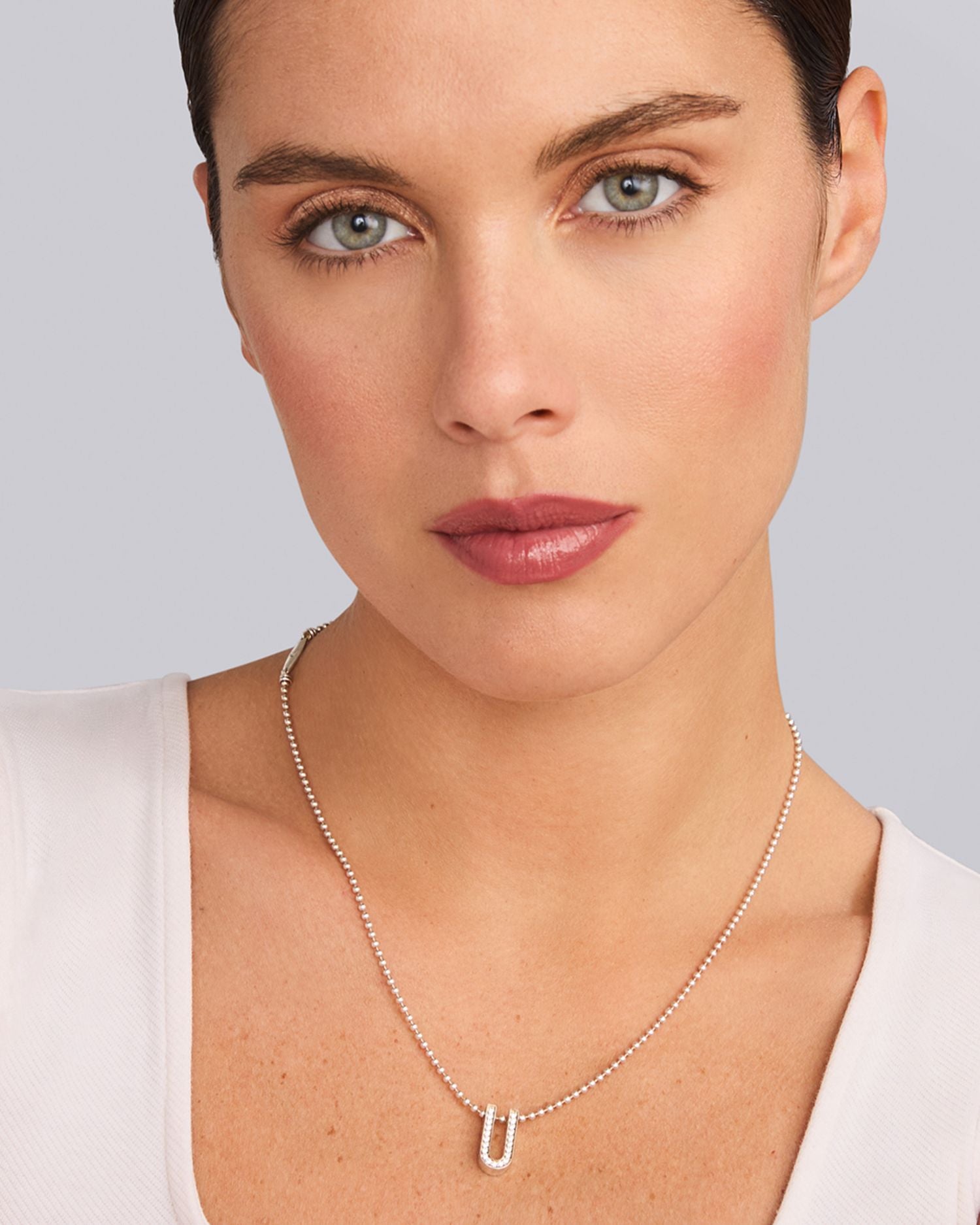 Sterling Silver Caviar Spark Diamond U Pendant Necklace, 16-18'