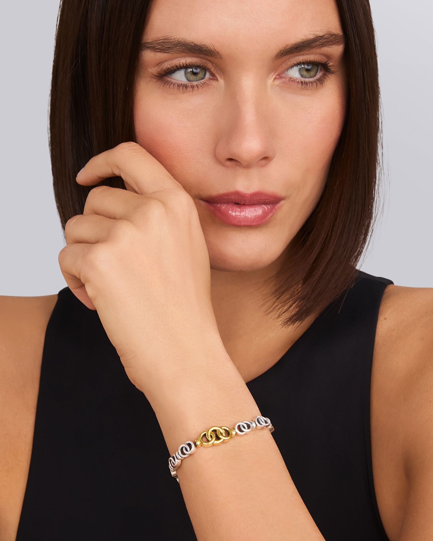 18K Yellow Gold & Sterling Silver Signature Caviar Interlocking Link Bracelet