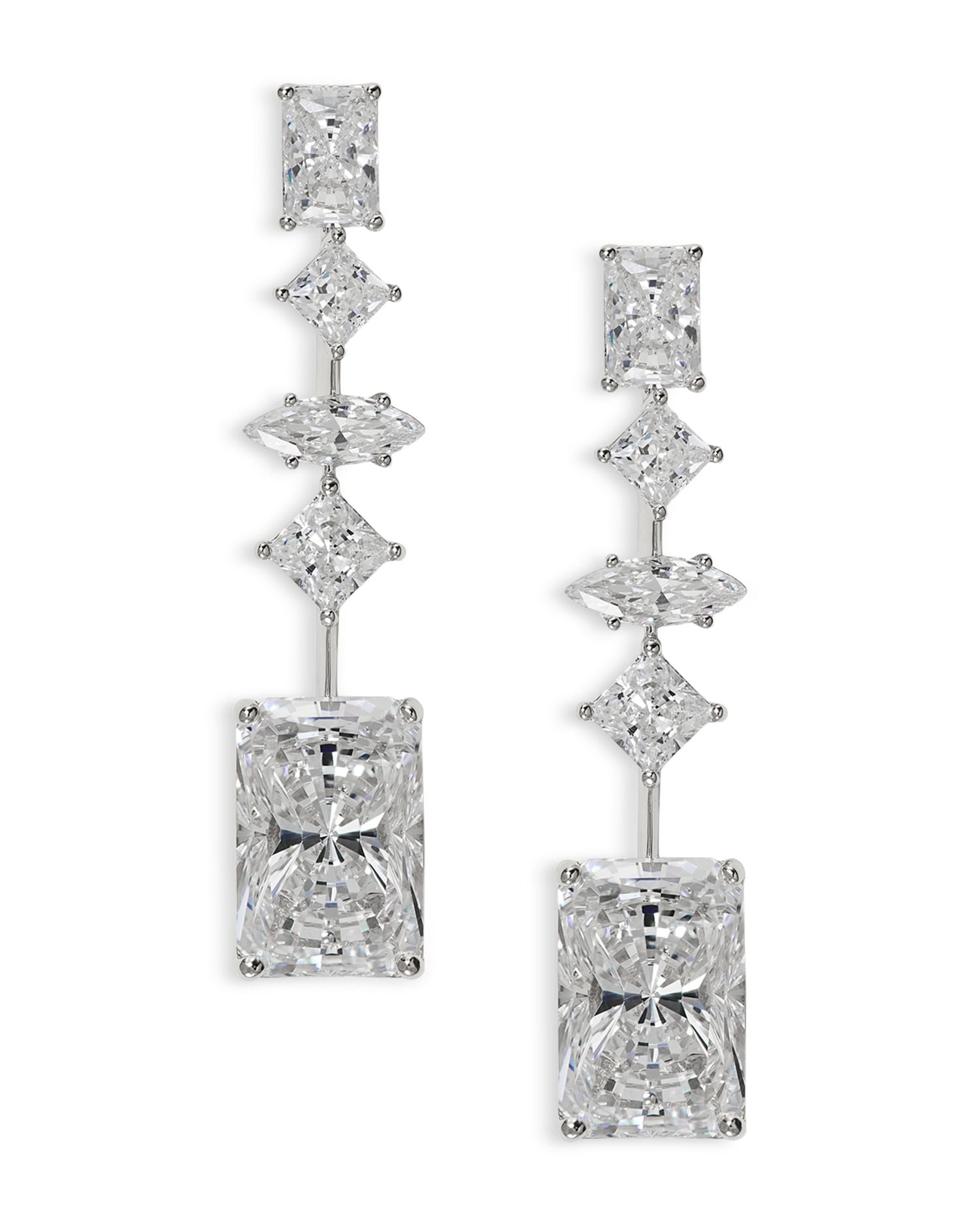 Rare Jewels Cubic Zirconia Linear Drop Earrings in Rhodium Plated