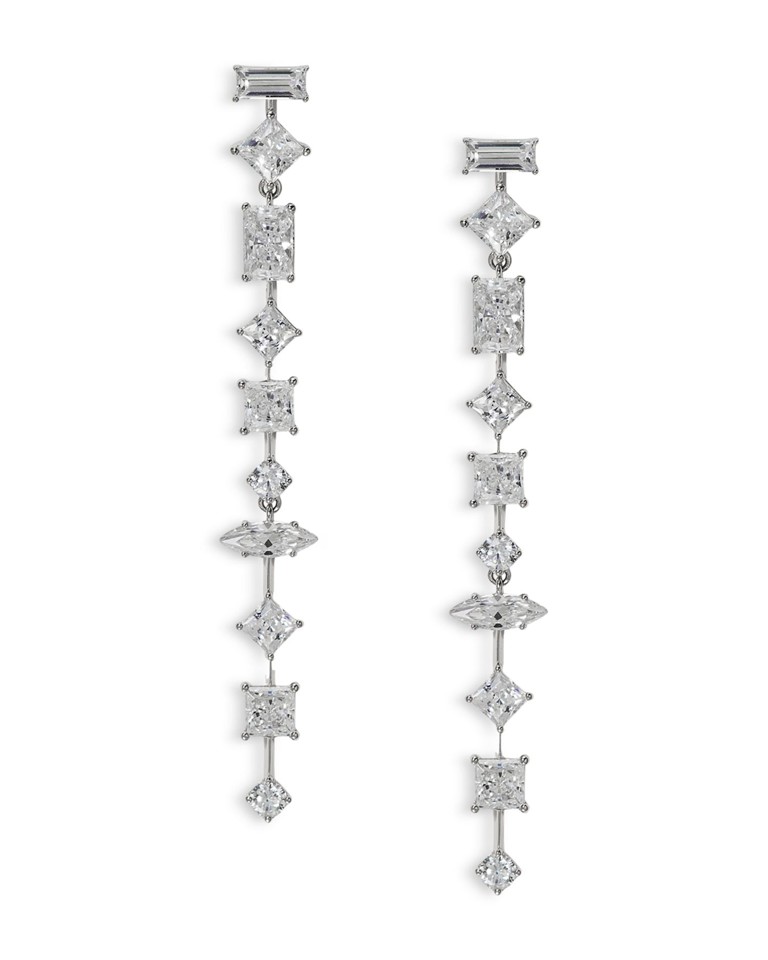 Rare Jewels Cubic Zirconia Linear Drop Earrings Rhodium Plated