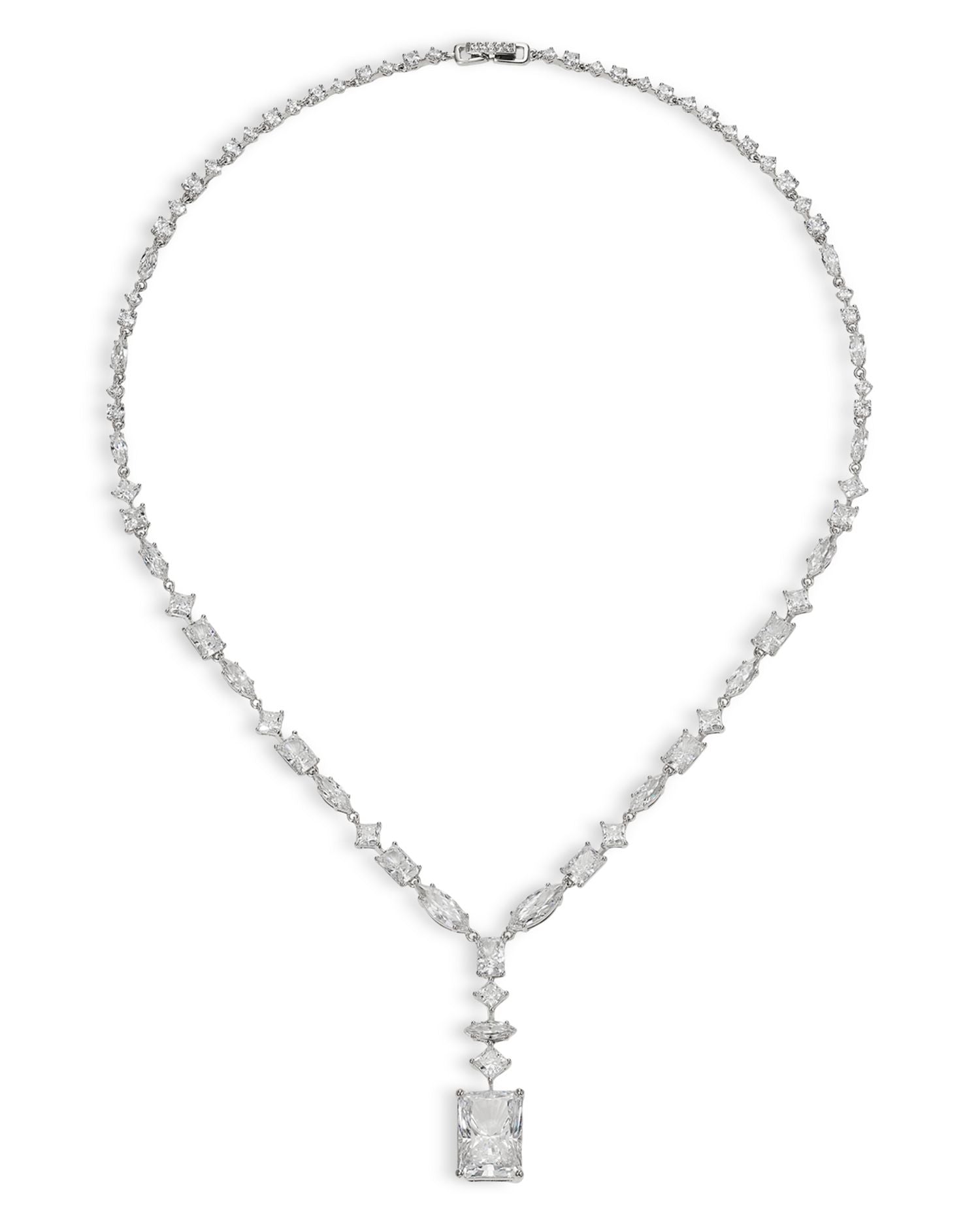 Rare Jewels Cubic Zirconia Statement Necklace Rhodium Plated, 16"