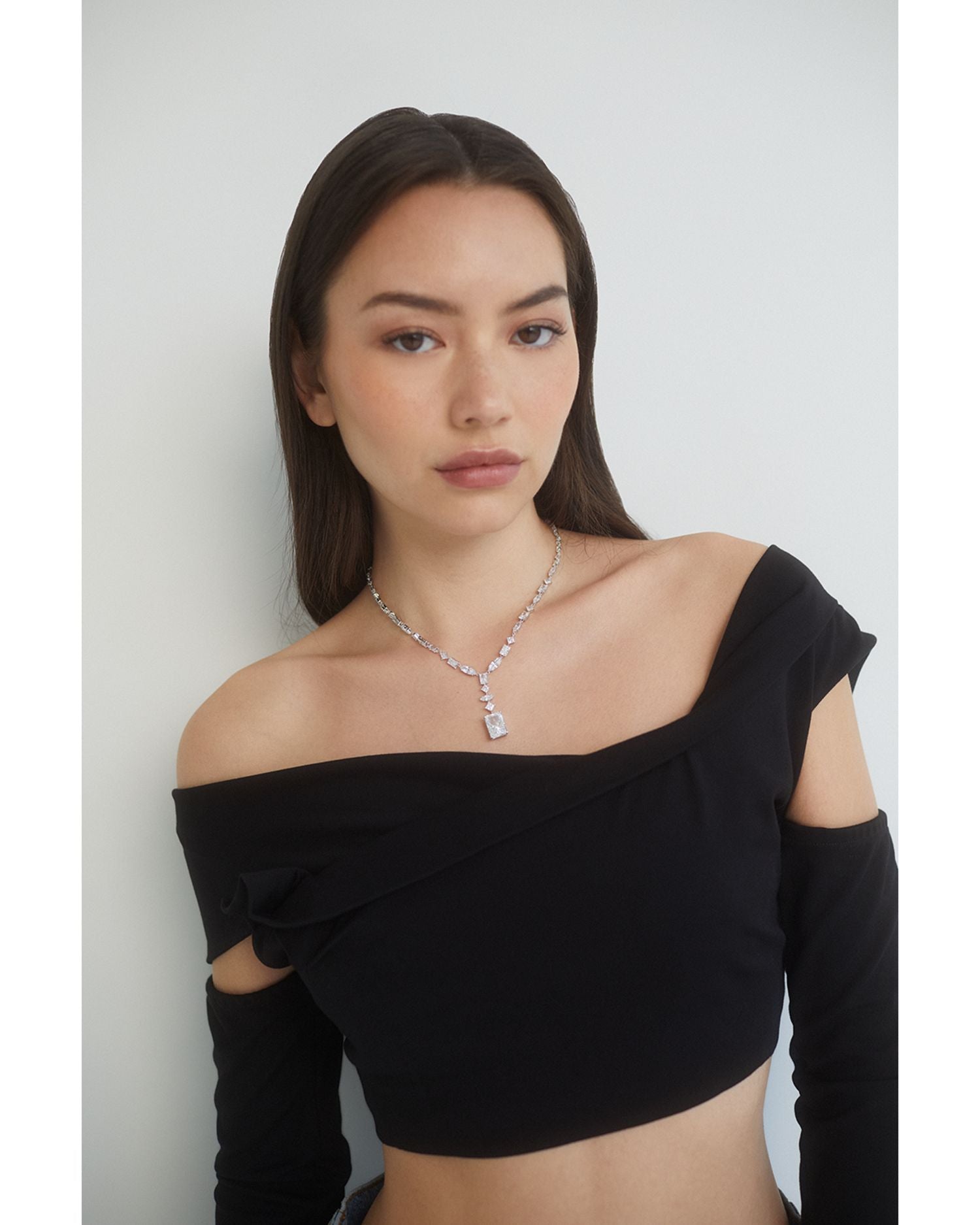 Rare Jewels Cubic Zirconia Statement Necklace Rhodium Plated, 16"