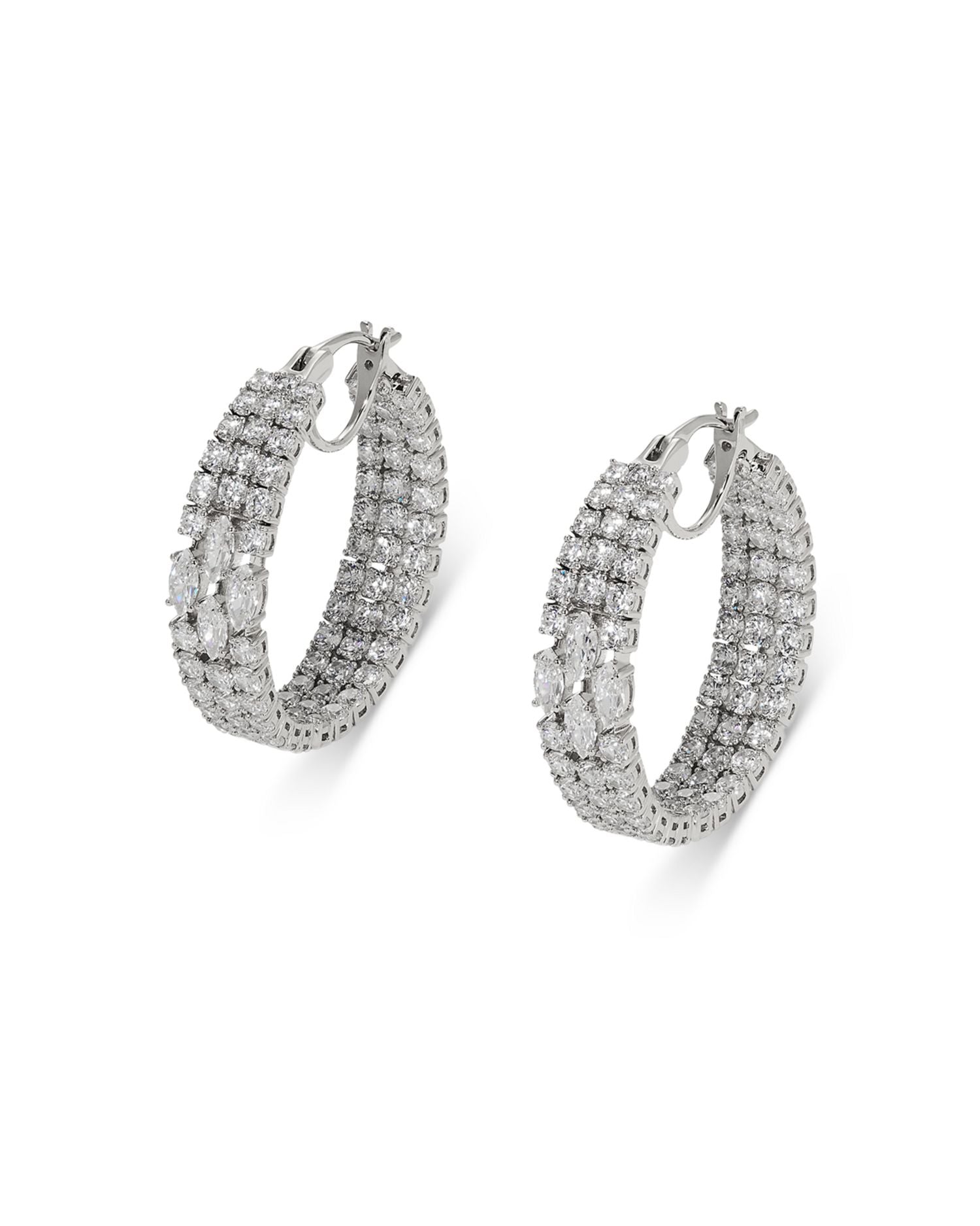 Rare Jewels Cubic Zirconia Hoop Earrings Rhodium Plated