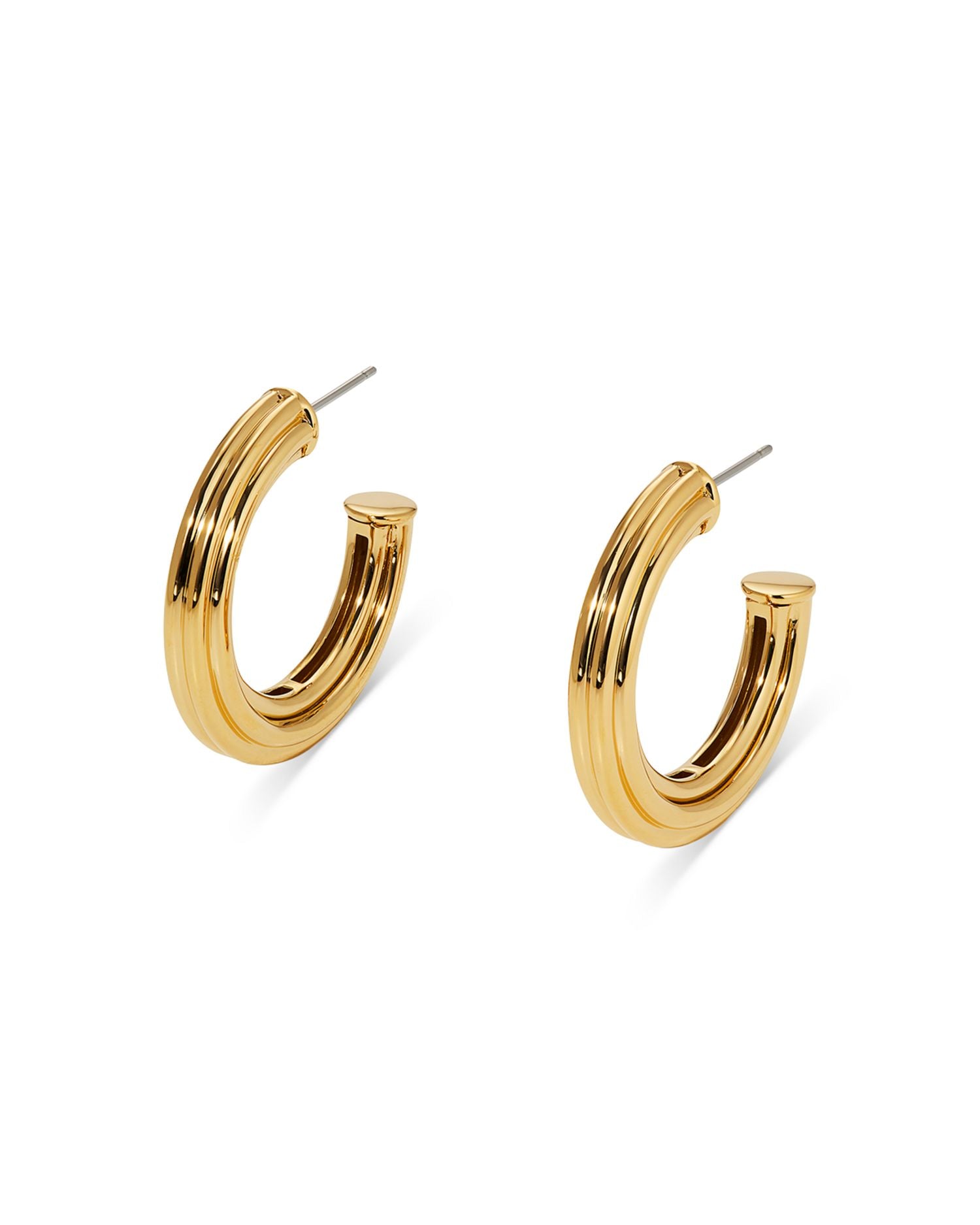 Juno Grooved Medium Hoop Earrings in 18K Gold Plated