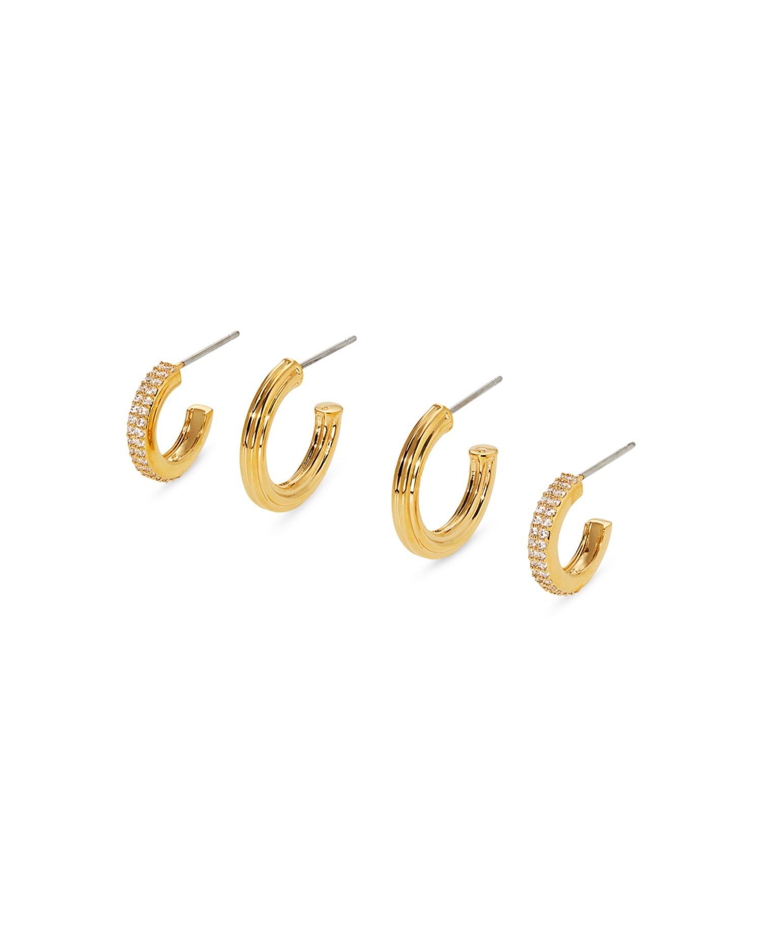 Cubic Zirconia & Grooved Juno Small Hoop Earrings, Set of 2