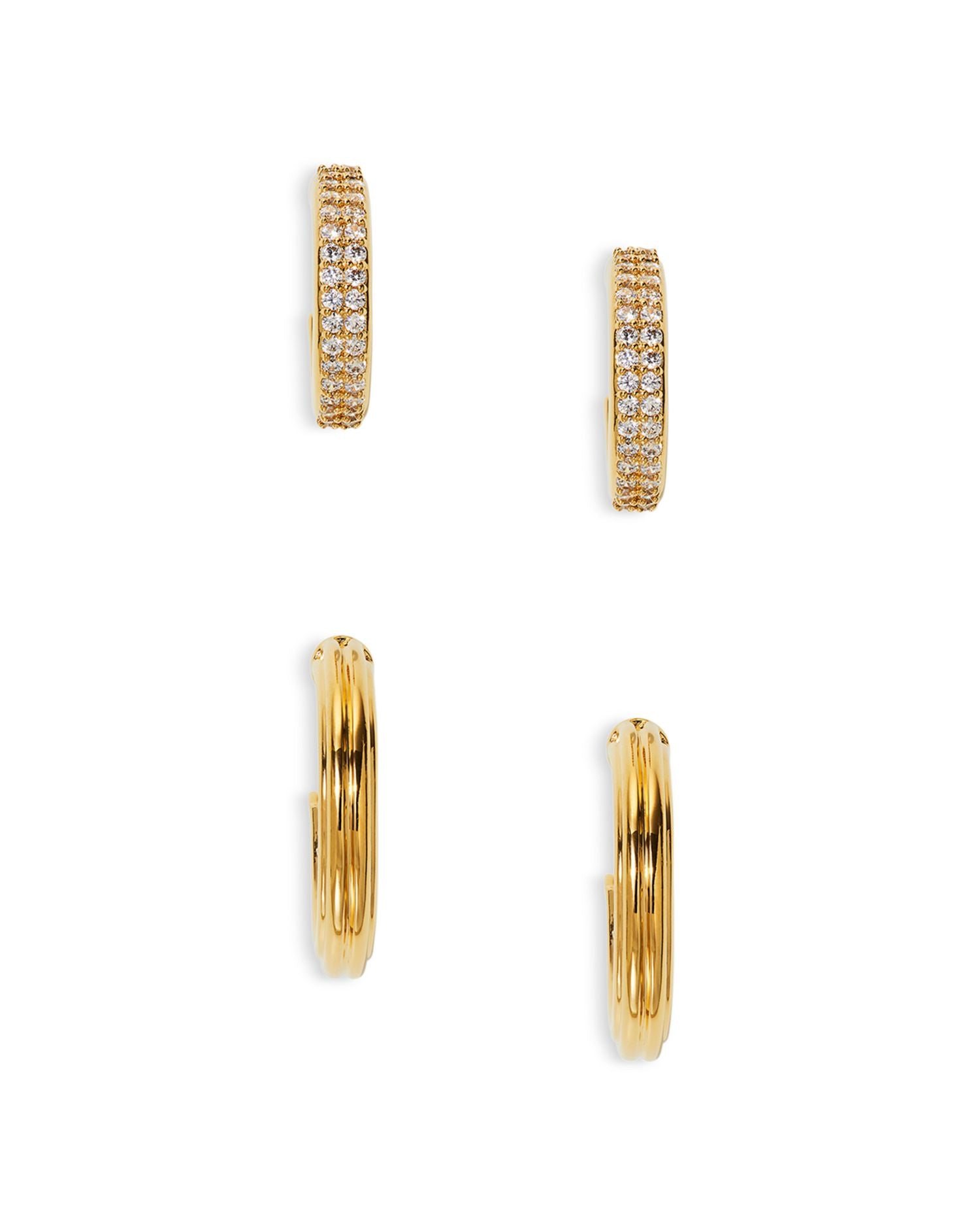 Cubic Zirconia & Grooved Juno Small Hoop Earrings, Set of 2