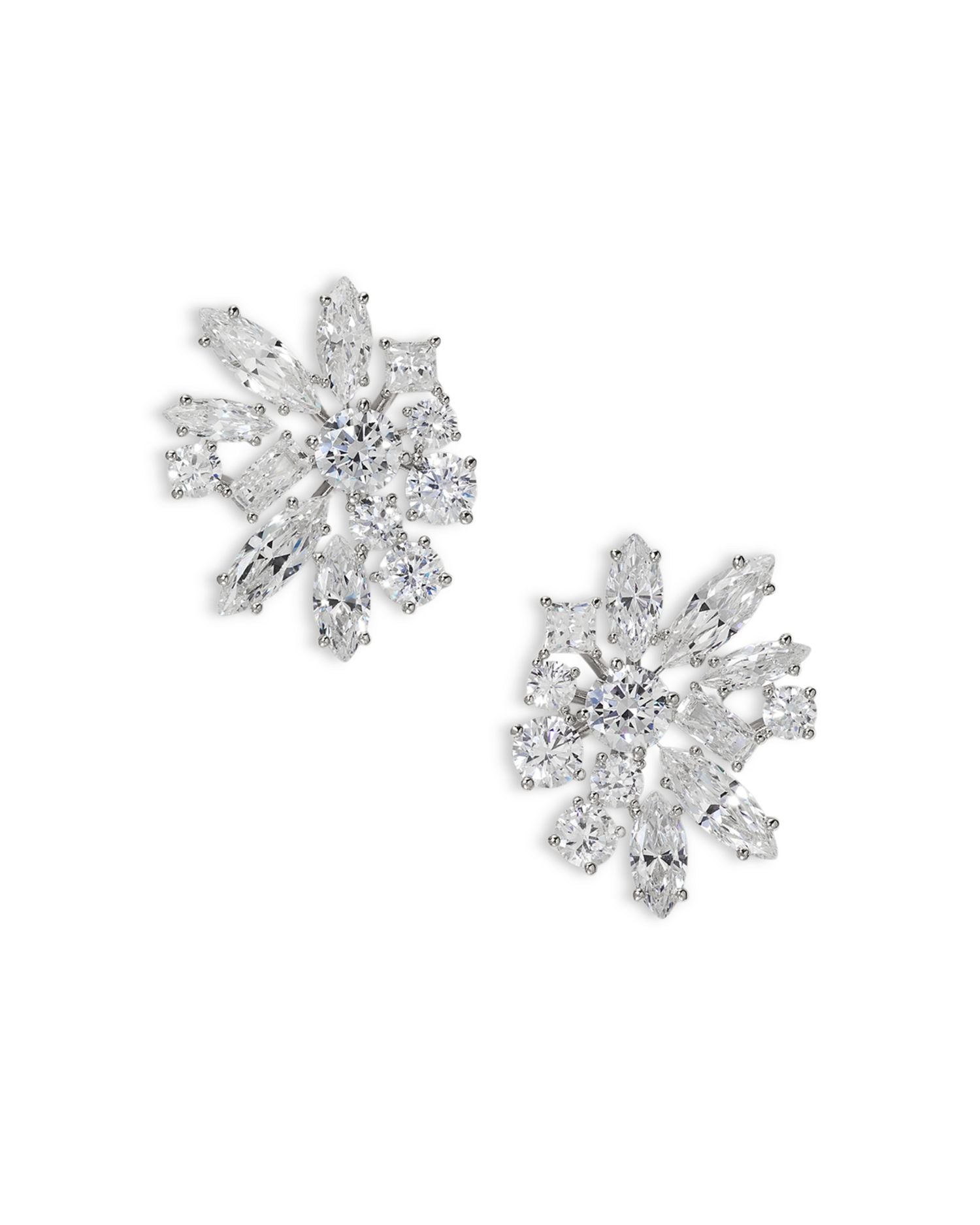 Rare Jewels Cubic Zirconia Cluster Large Stud Earrings in Rhodium Plated