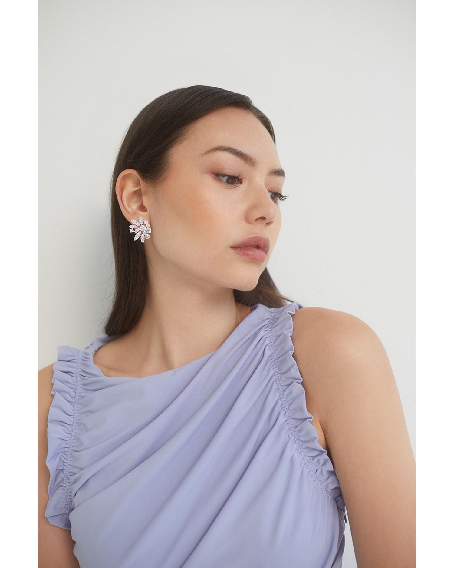 Rare Jewels Cubic Zirconia Cluster Large Stud Earrings in Rhodium Plated