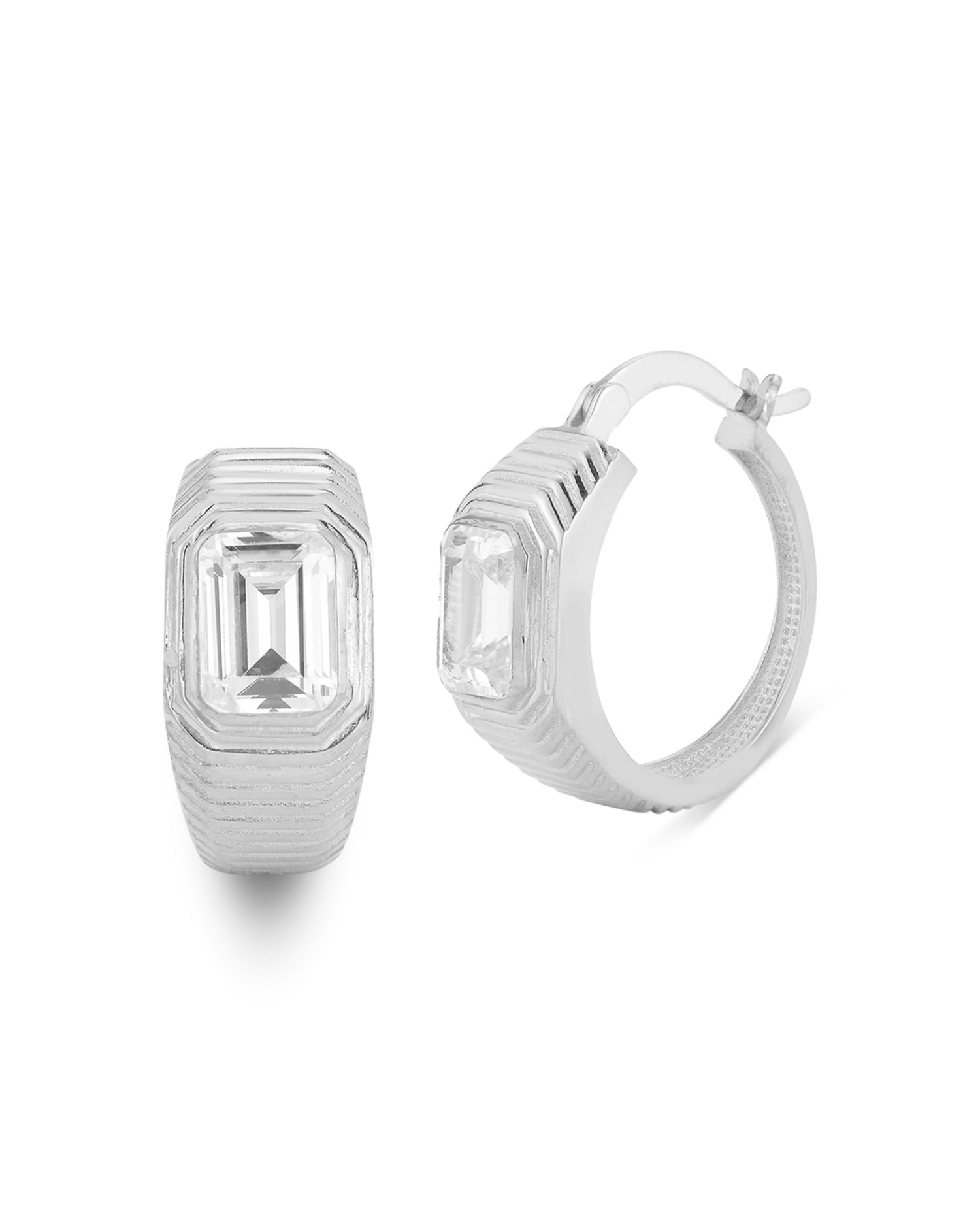 Cubic Zirconia Ribbed Hoop Earrings - Exclusive