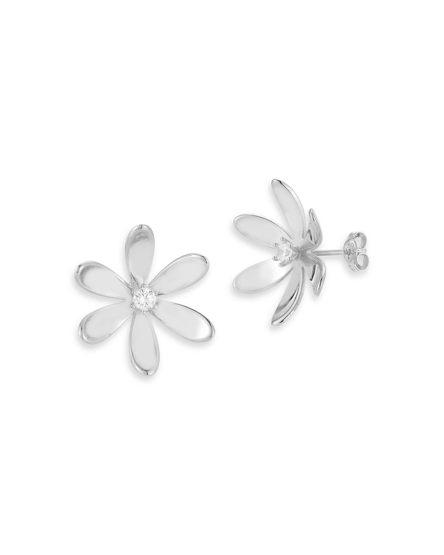 Cubic Zirconia Polished Flower Stud Earrings  - Exclusive