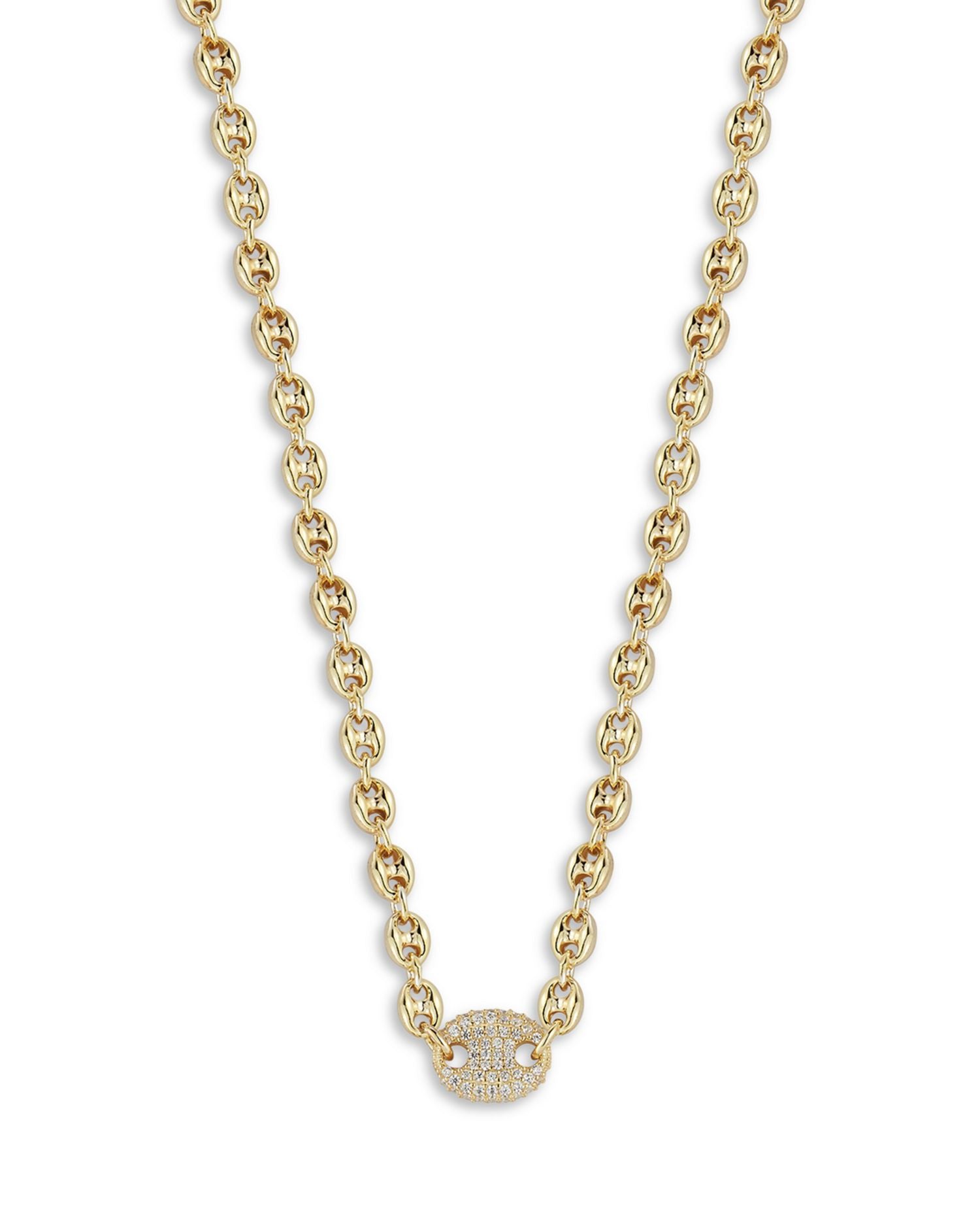 Cubic Zirconia Pavé Mariner Link Necklace, 16' - Exclusive