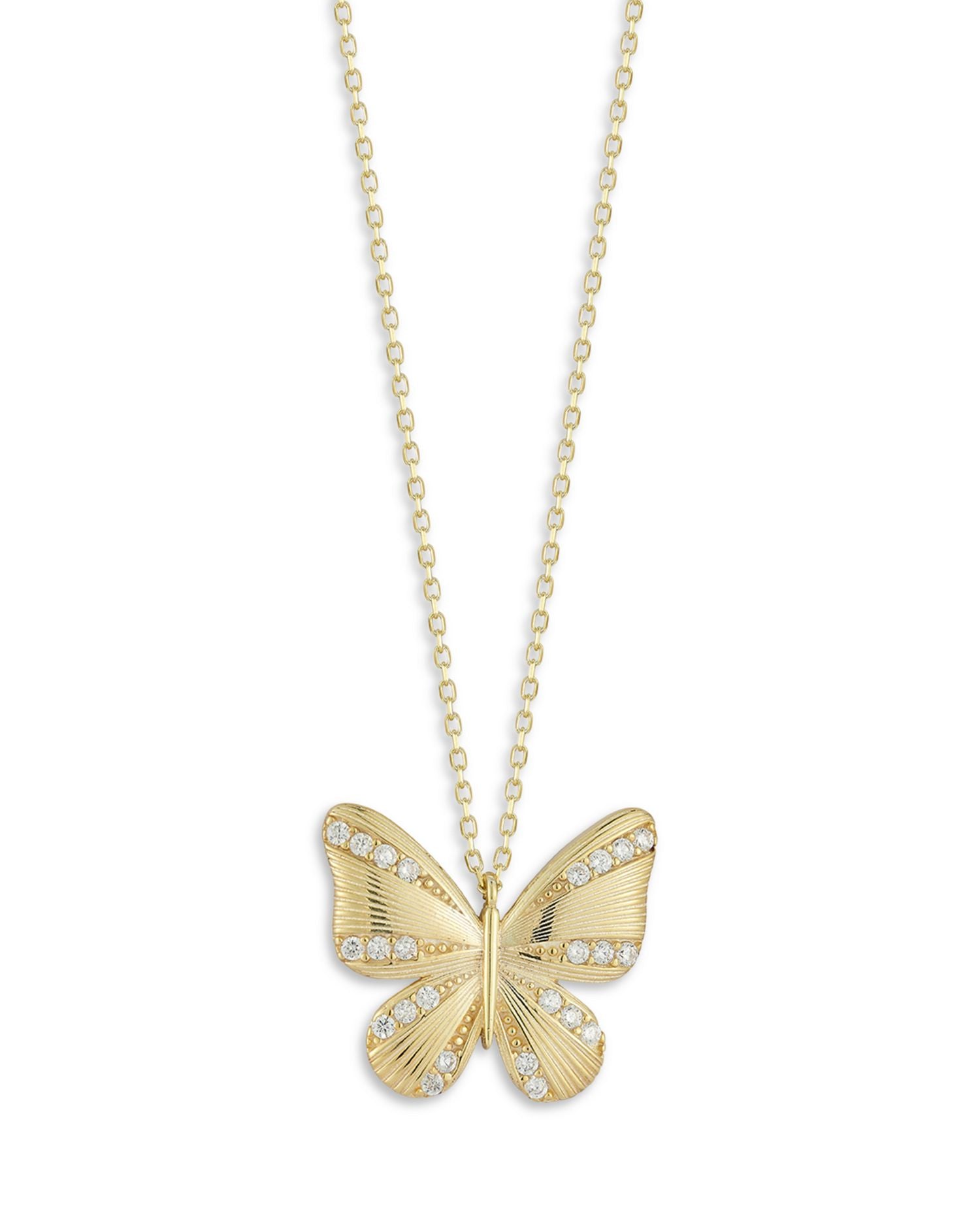 Cubic Zirconia Striped Butterfly Pendant Necklace, 16-18'