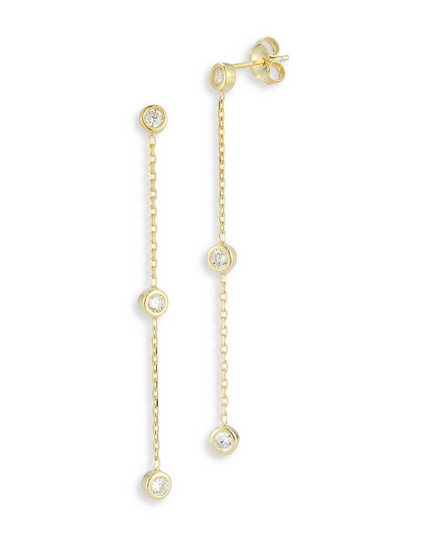 Cubic Zirconia Bezel Chain Drop Earrings - Exclusive