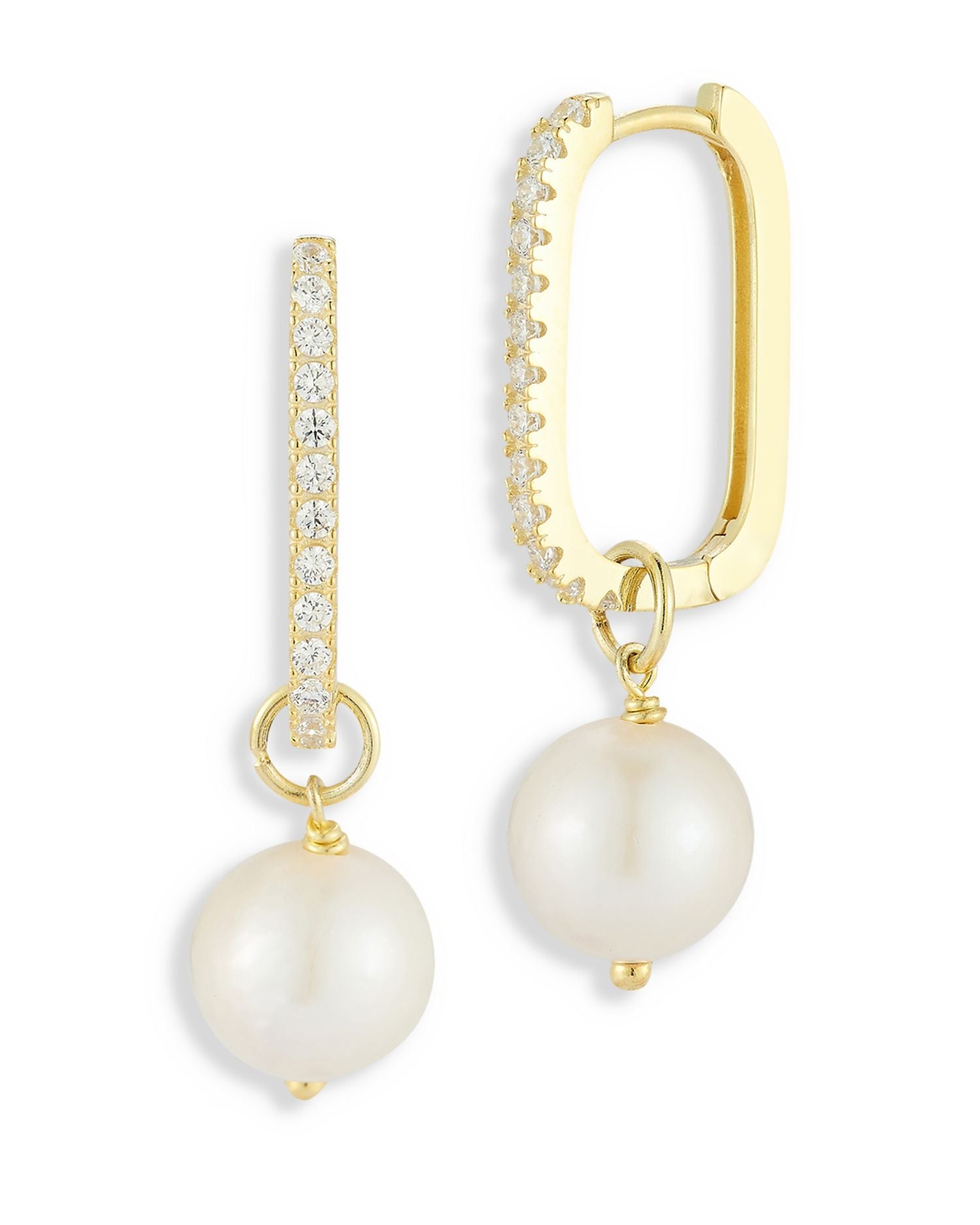 Cultured Freshwater Pearl Charm Pavé Oval Hoop Earrings in 14K Gold Plated Sterling Silver - Exclusive