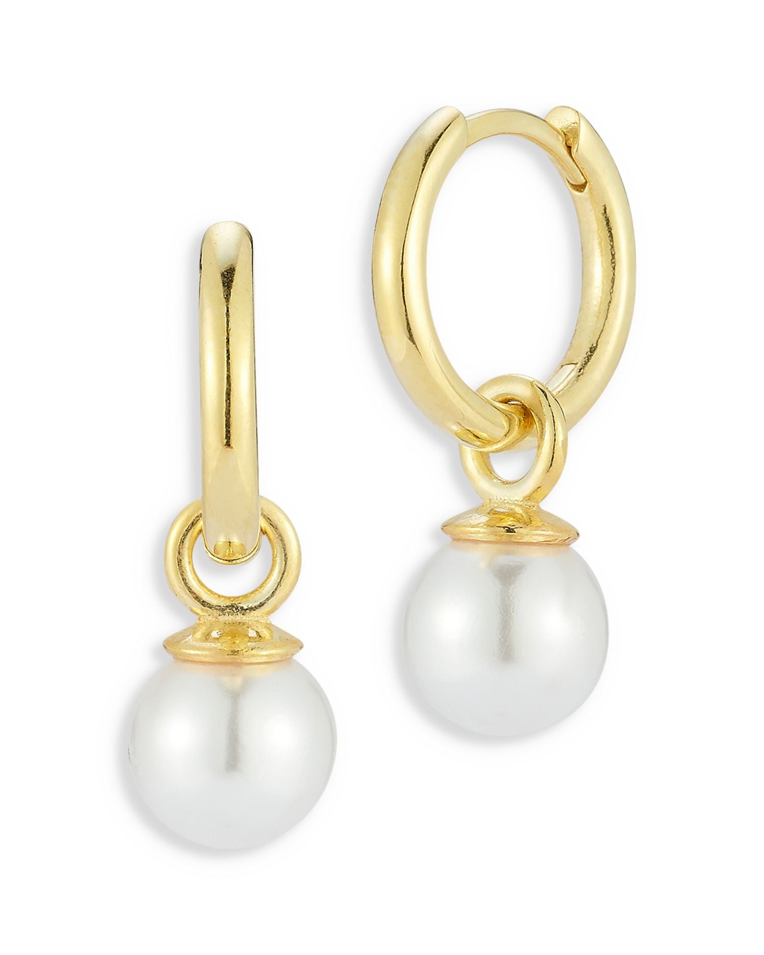 Cultured Freshwater Pearl Charm Huggie Hoop Earrings in 14K Gold Plated Sterling Silver - Exclusive