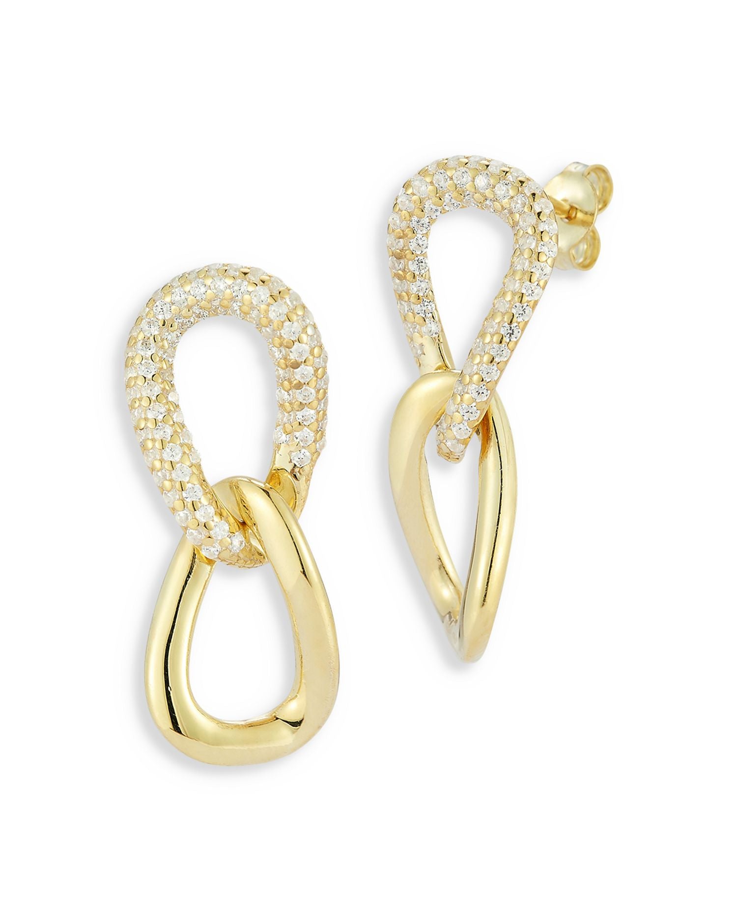 Cubic Zirconia Pavé & Polished Link Drop Earrings - Exclusive