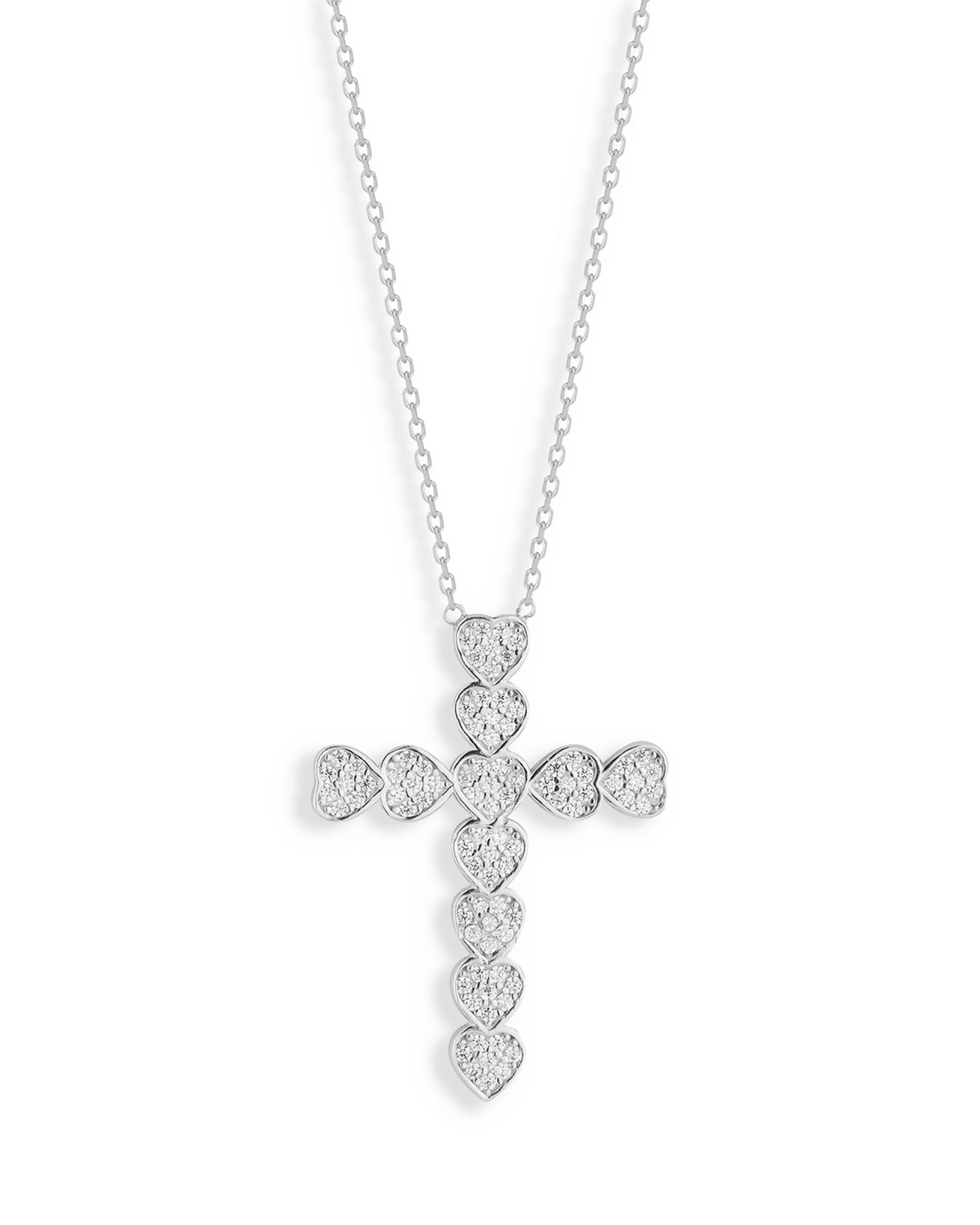 Cubic Zirconia Pavé Hearts Cross Pendant Necklace, 16-18' - Exclusive