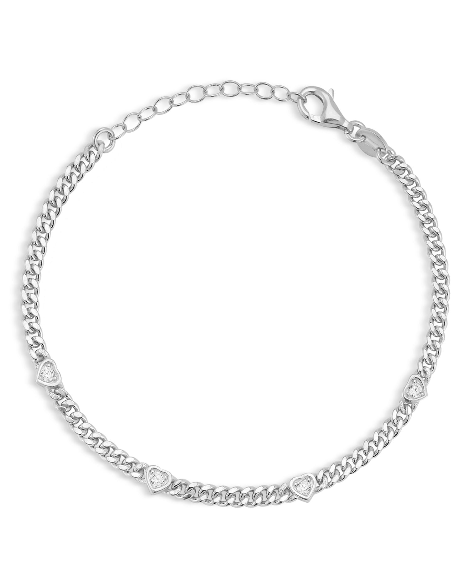 Cubic Zirconia Heart Station Curb Chain Bracelet - Exclusive