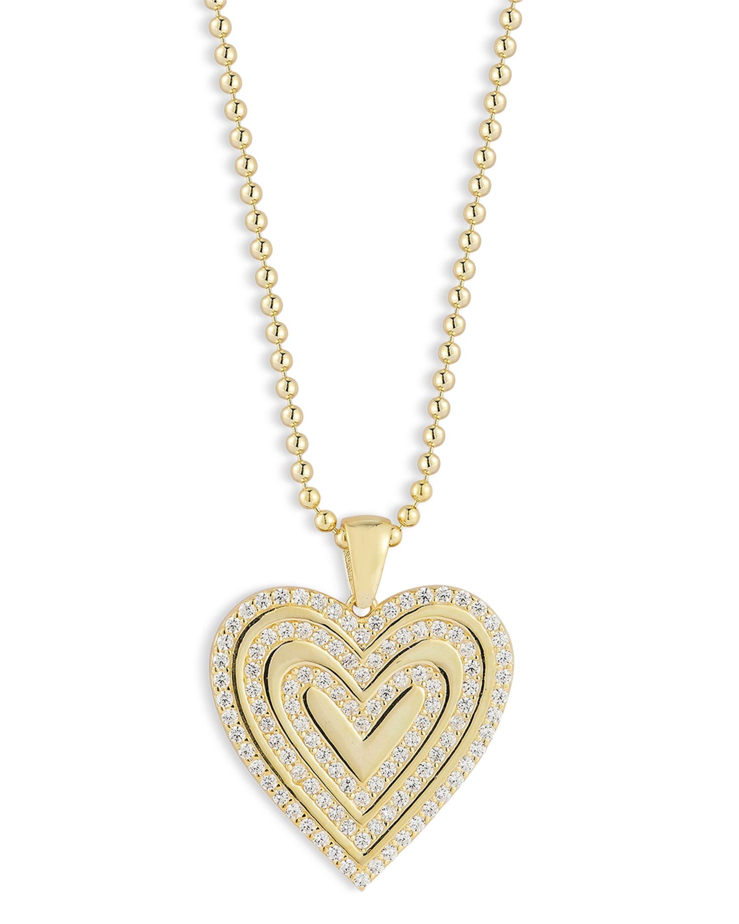 Pavé Vintage Heart Pendant Necklace in 14K Gold Plated Sterling Silver, 16'-18' - Exclusive