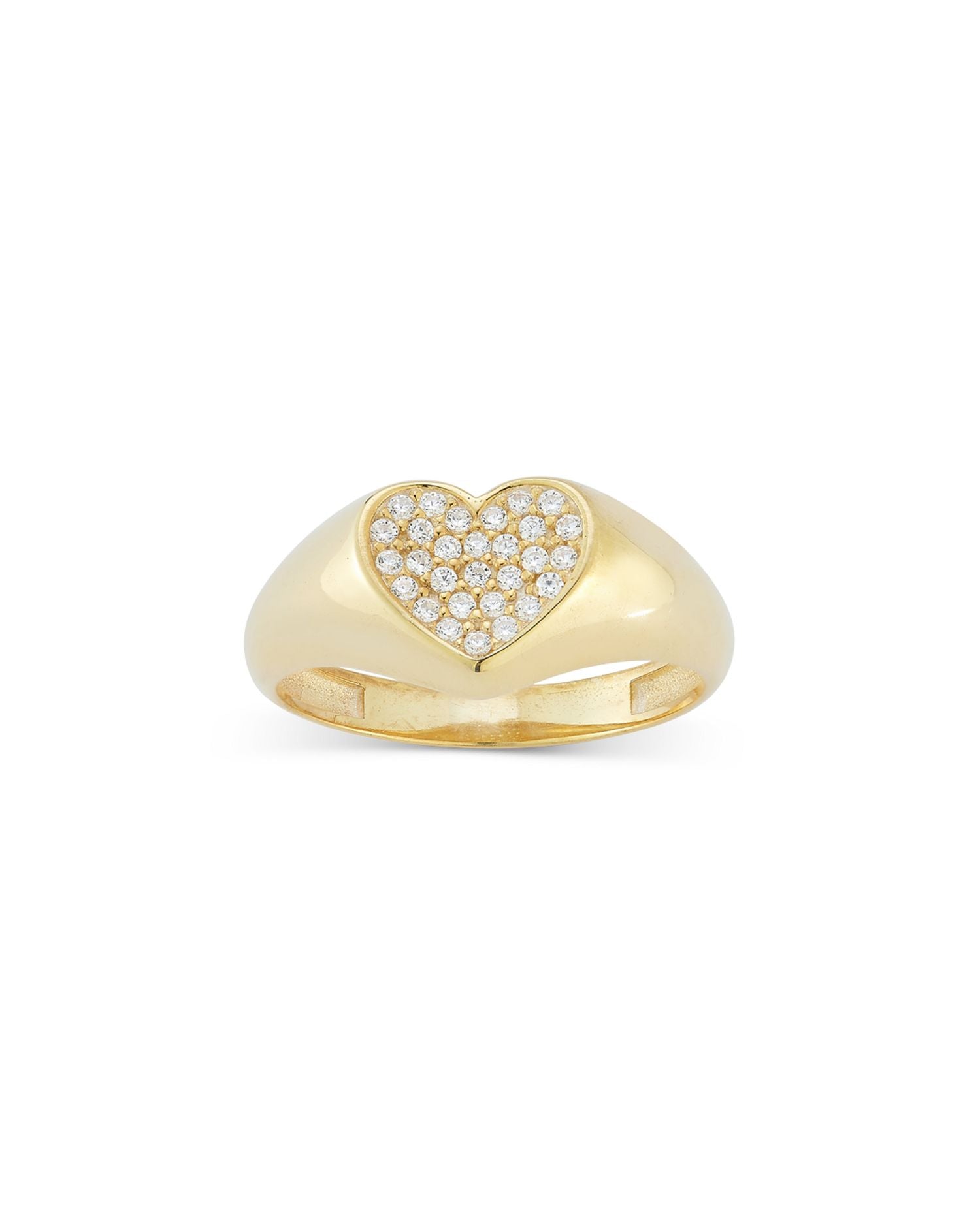 Pavé Heart Signet Ring in 14K Gold Plated Sterling Silver - Exclusive