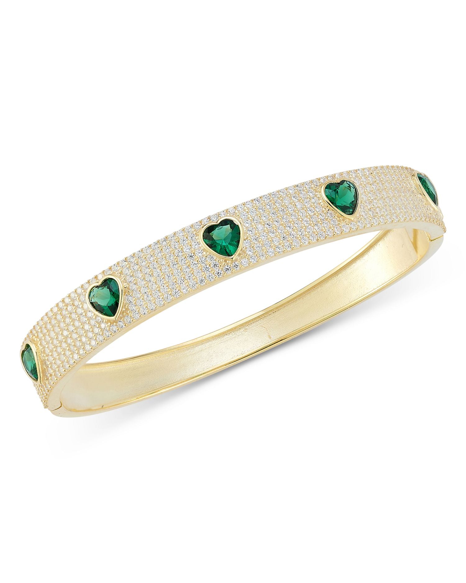 Pavé & Green Cubic Zirconia Heart Bangle Bracelet in 14K Gold Plated Sterling Silver - Exclusive