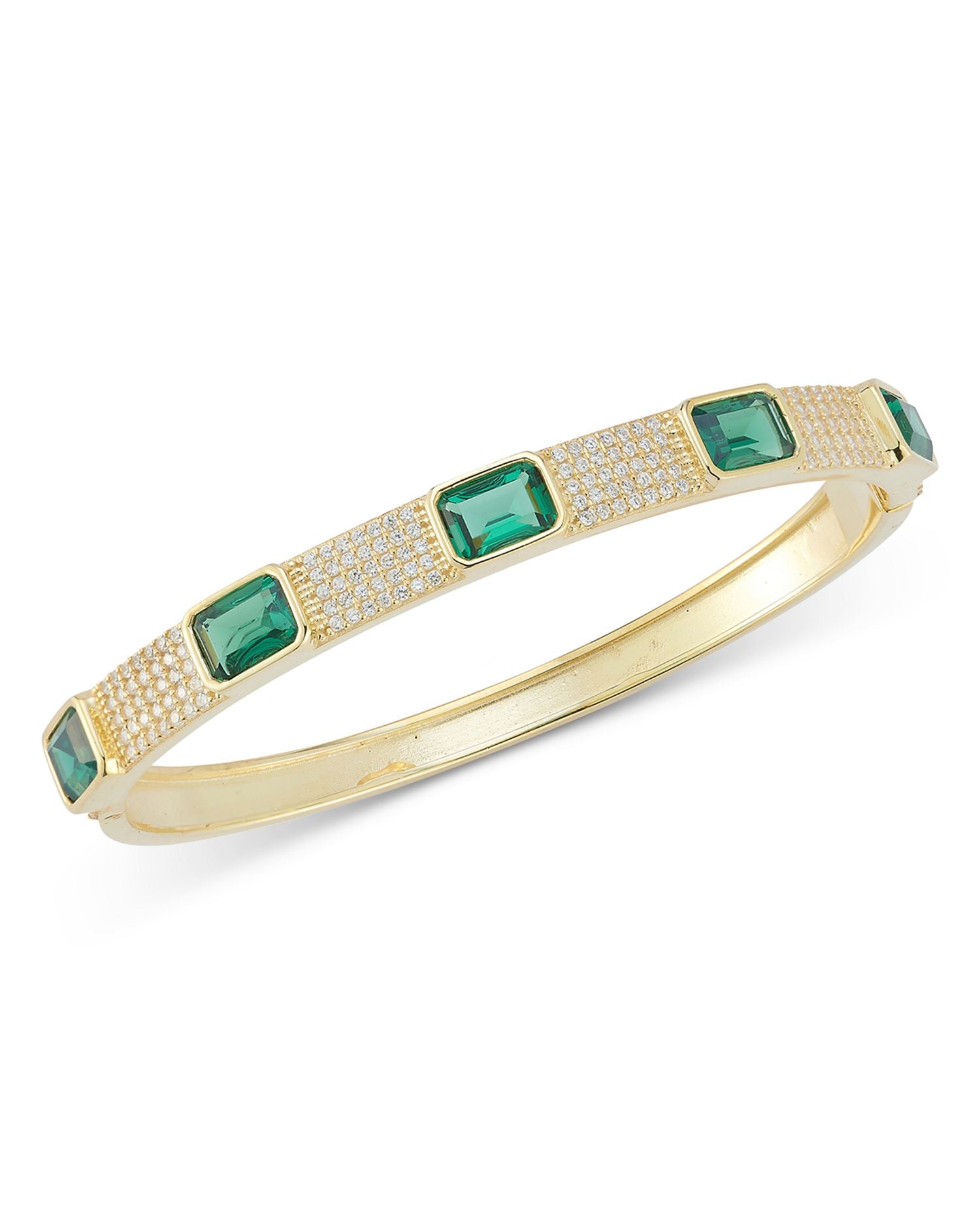 Pavé & Green Cubic Zirconia Bangle Bracelet - Exclusive