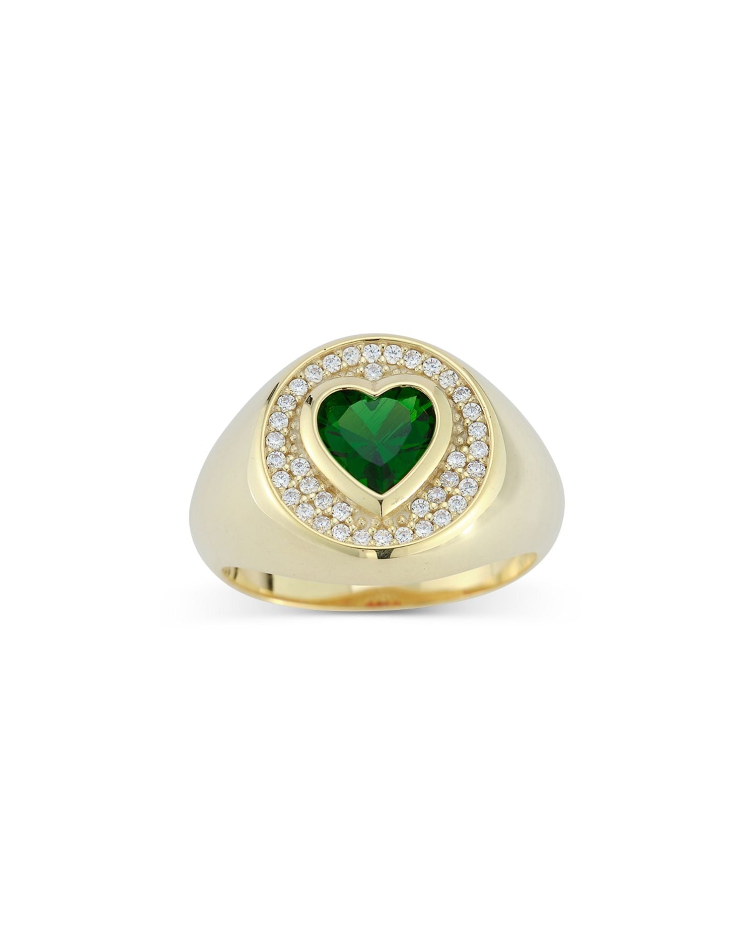 Pavé & Green Cubic Zirconia Bold Heart Signet Ring - Exclusive