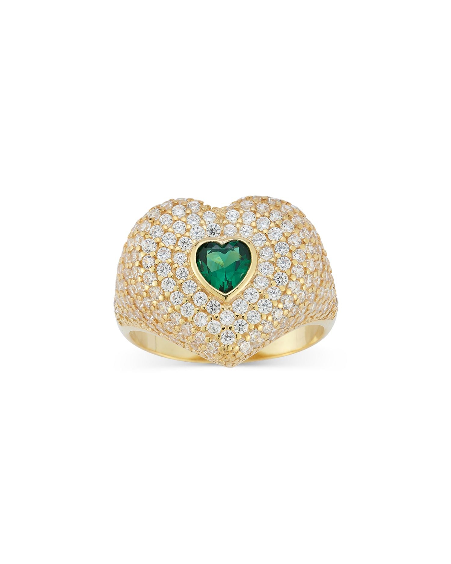 Pavé & Green Cubic Zirconia Heart Signet Ring - Exclusive