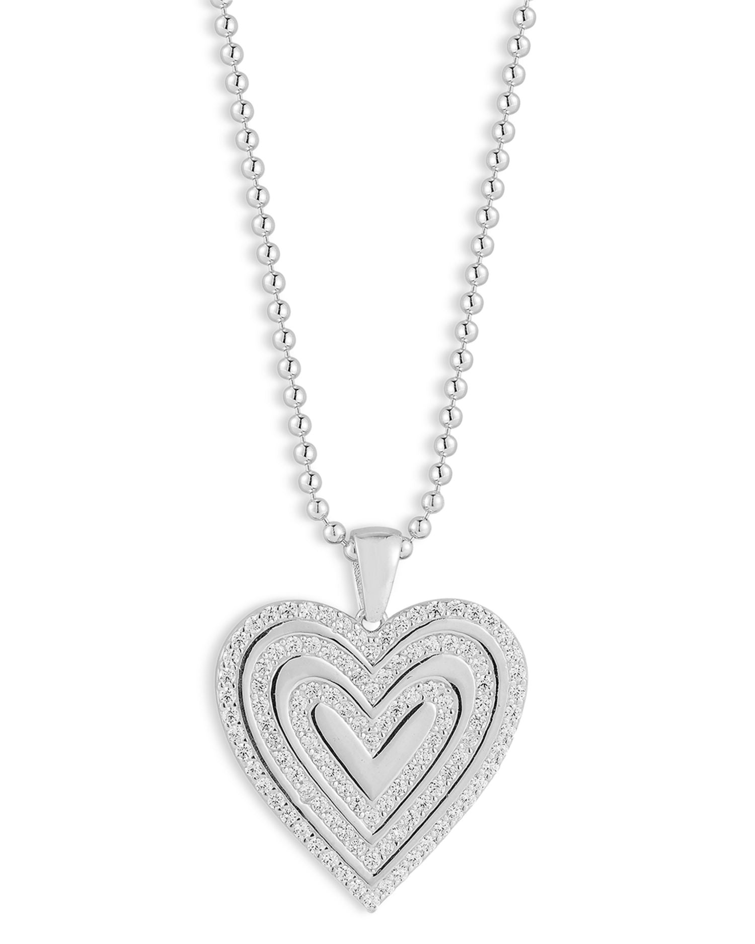 Pavé Vintage Heart Pendant Necklace in Rhodium Plated Sterling Silver, 16'-18' - Exclusive