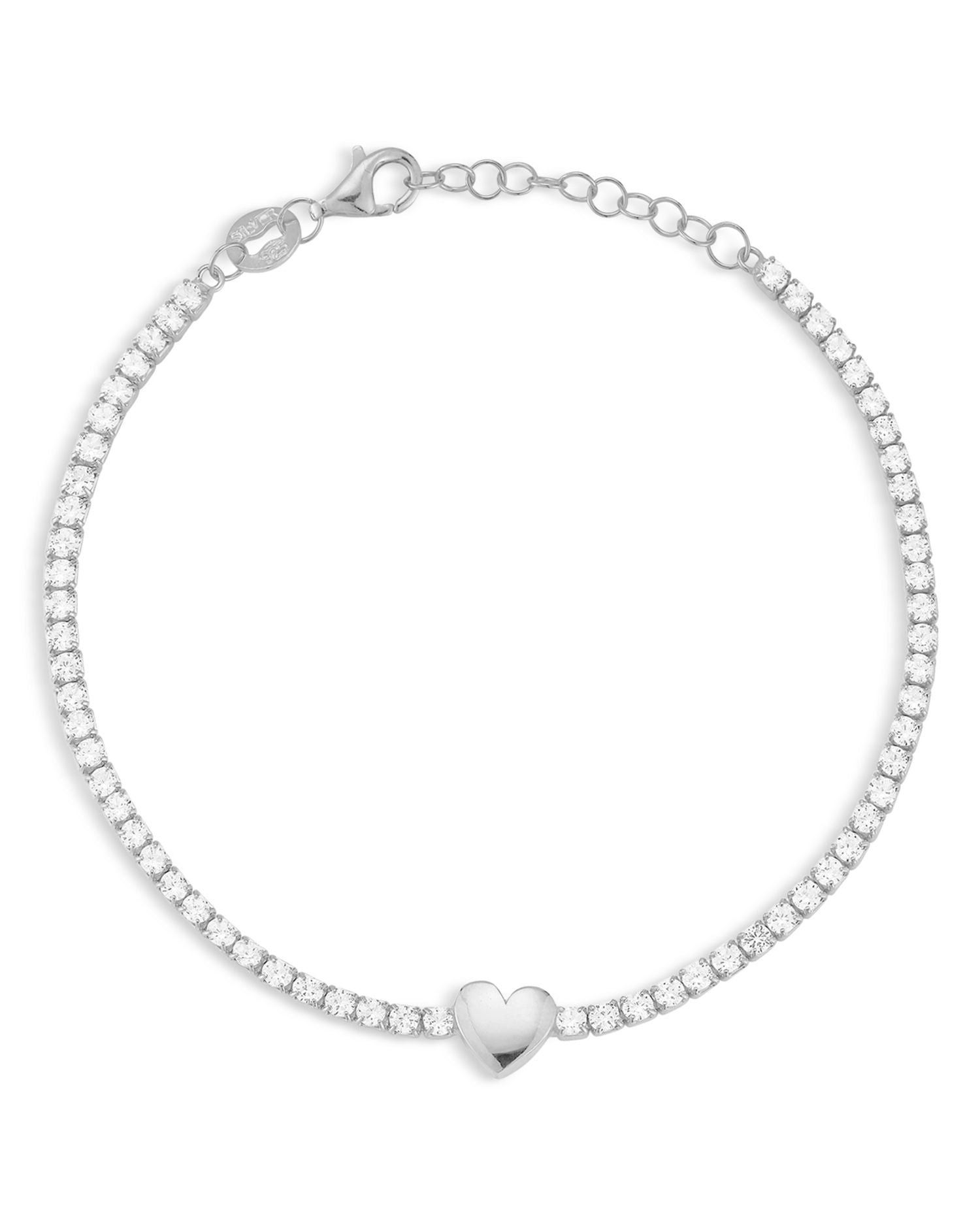 Heart Charm Cubic Zirconia Tennis Bracelet - Exclusive