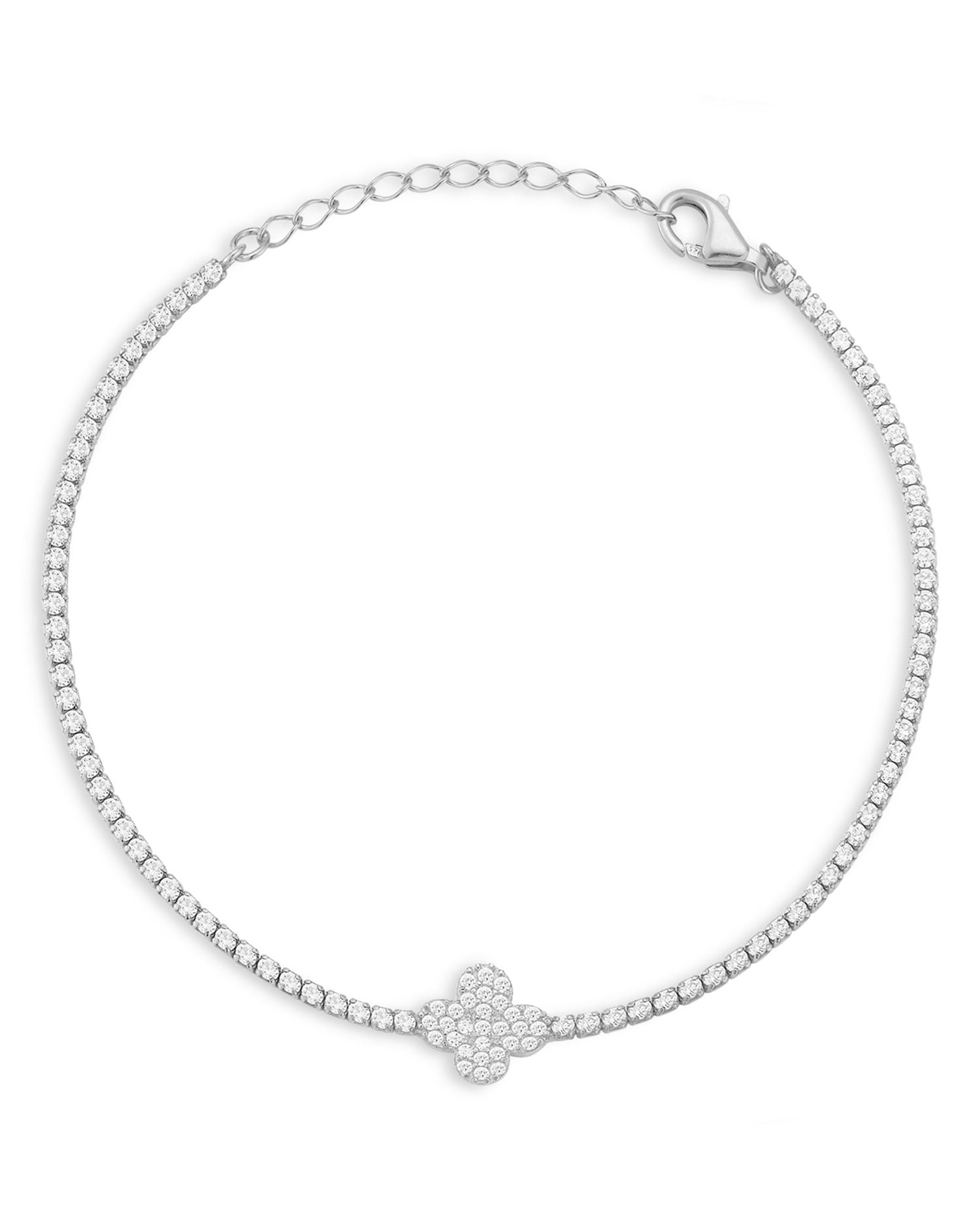 Cubic Zirconia Single Clover Tennis Style Bracelet - Exclusive