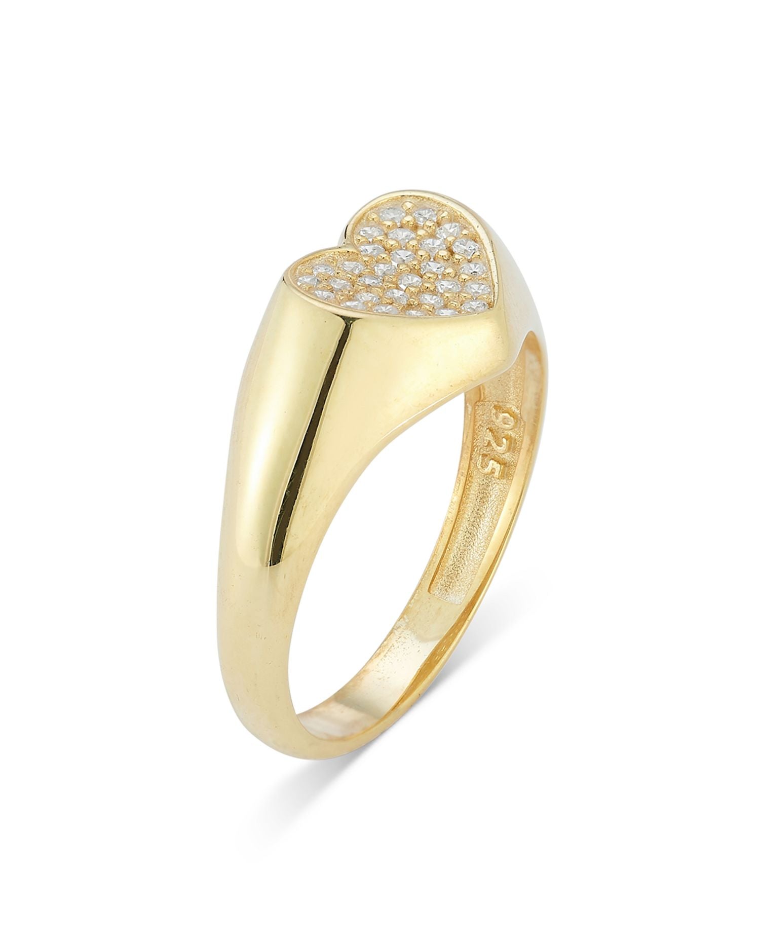Pavé Heart Signet Ring in 14K Gold Plated Sterling Silver - Exclusive