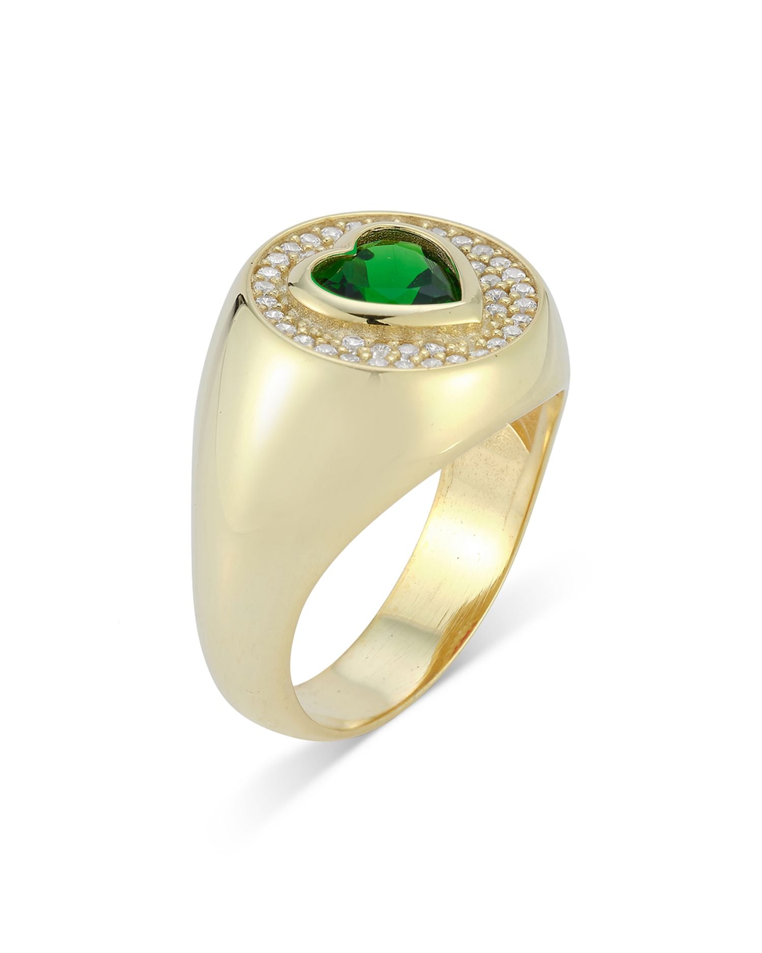 Pavé & Green Cubic Zirconia Bold Heart Signet Ring - Exclusive