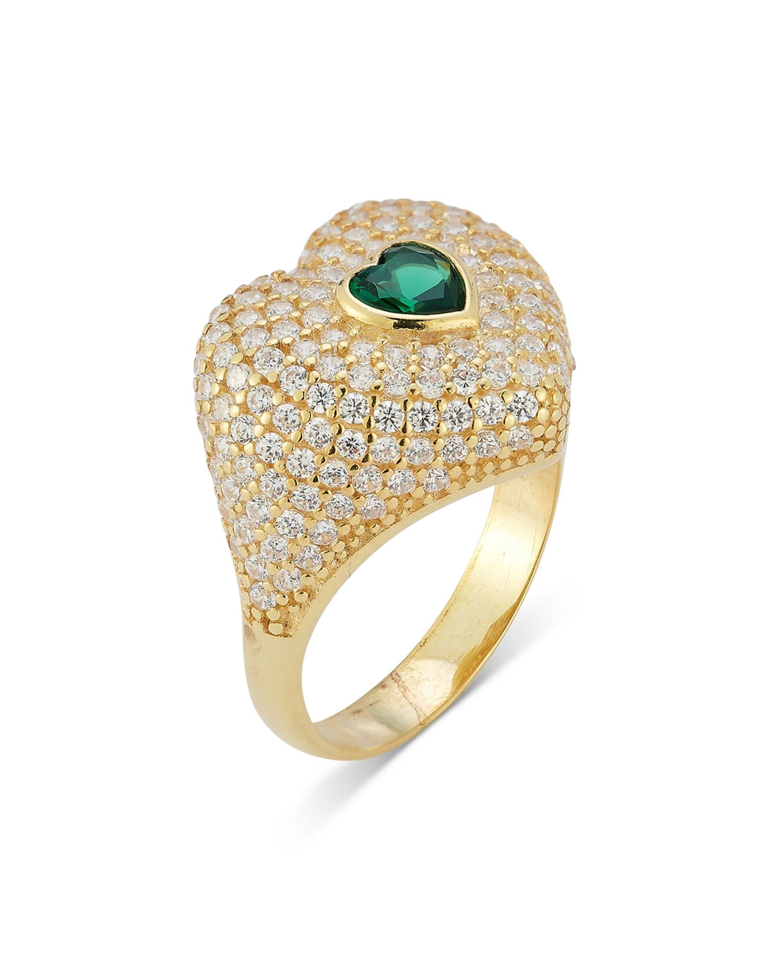 Pavé & Green Cubic Zirconia Heart Signet Ring - Exclusive