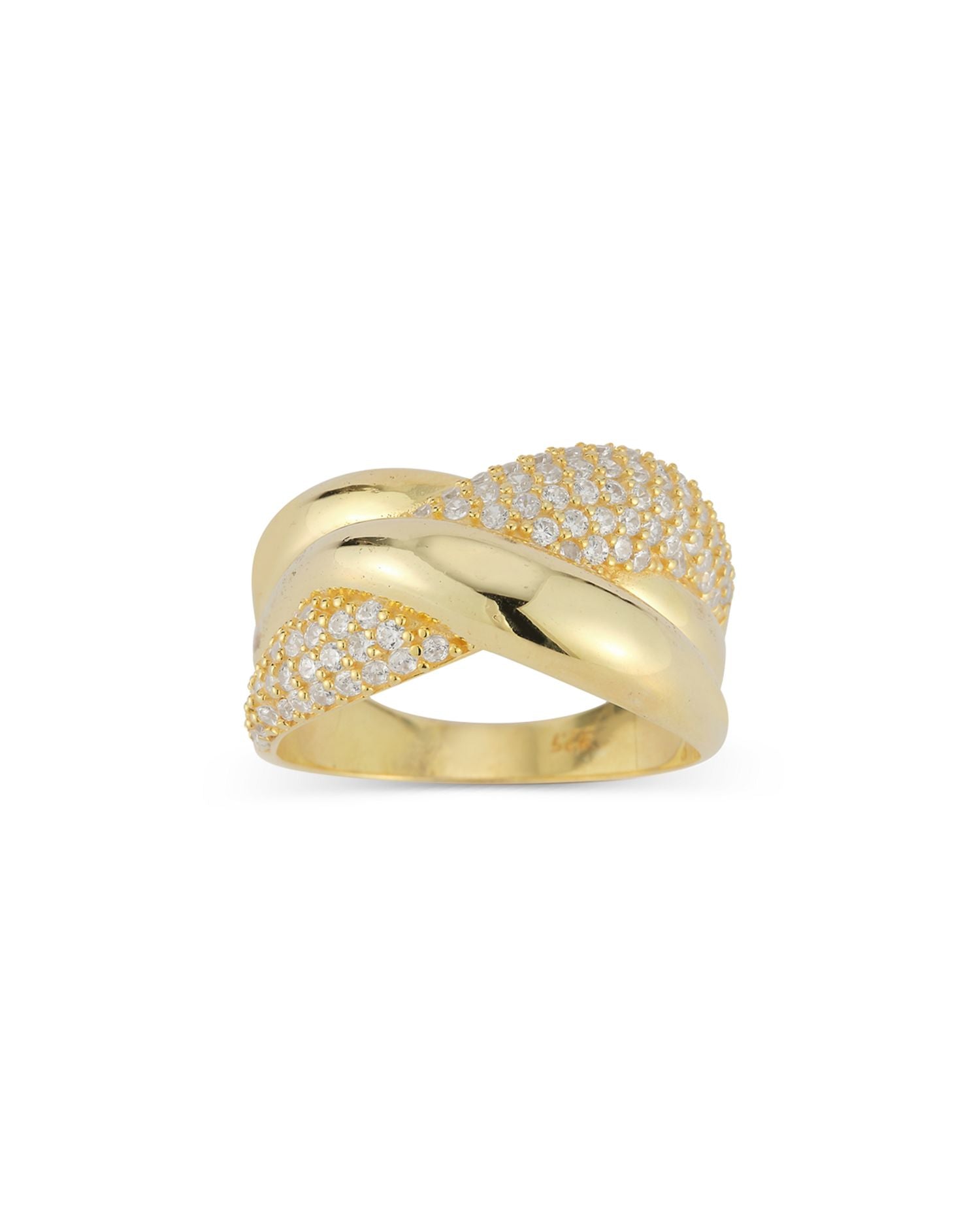 Pavé Crossover Ring in 14K Gold Plated Sterling Silver - Exclusive
