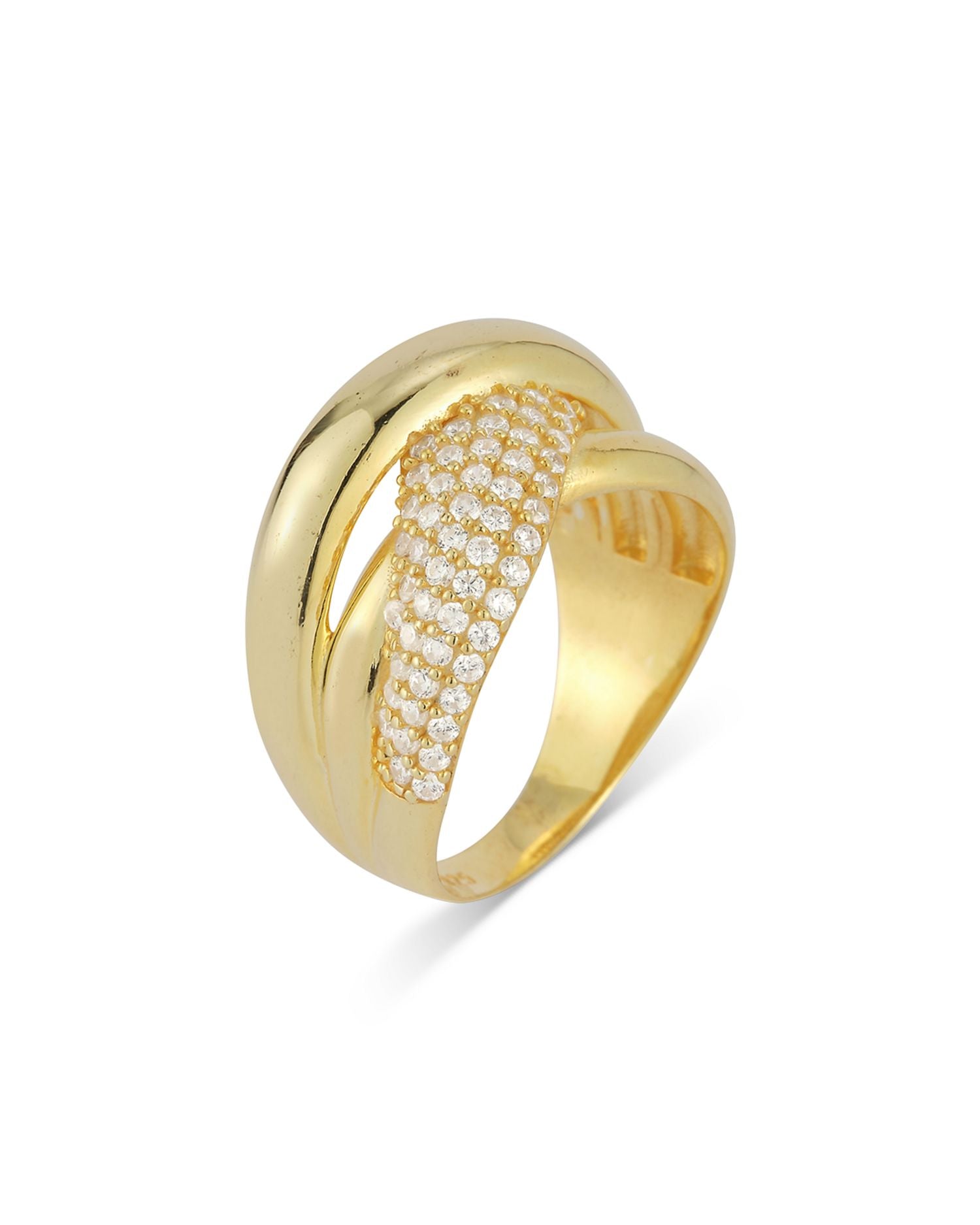 Pavé Crossover Ring in 14K Gold Plated Sterling Silver - Exclusive
