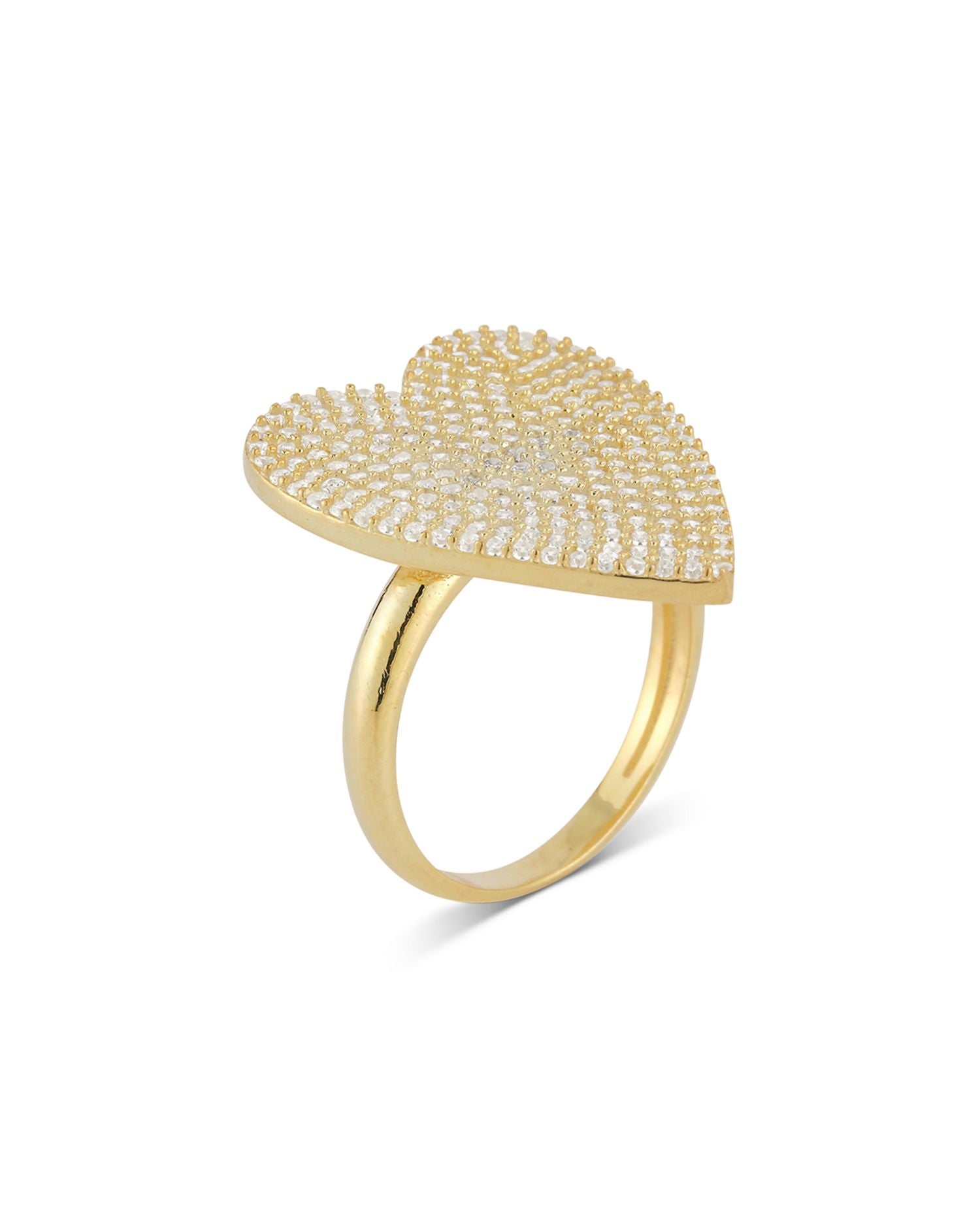Pavé Heart Ring in 14K Gold Plated Sterling Silver - Exclusive