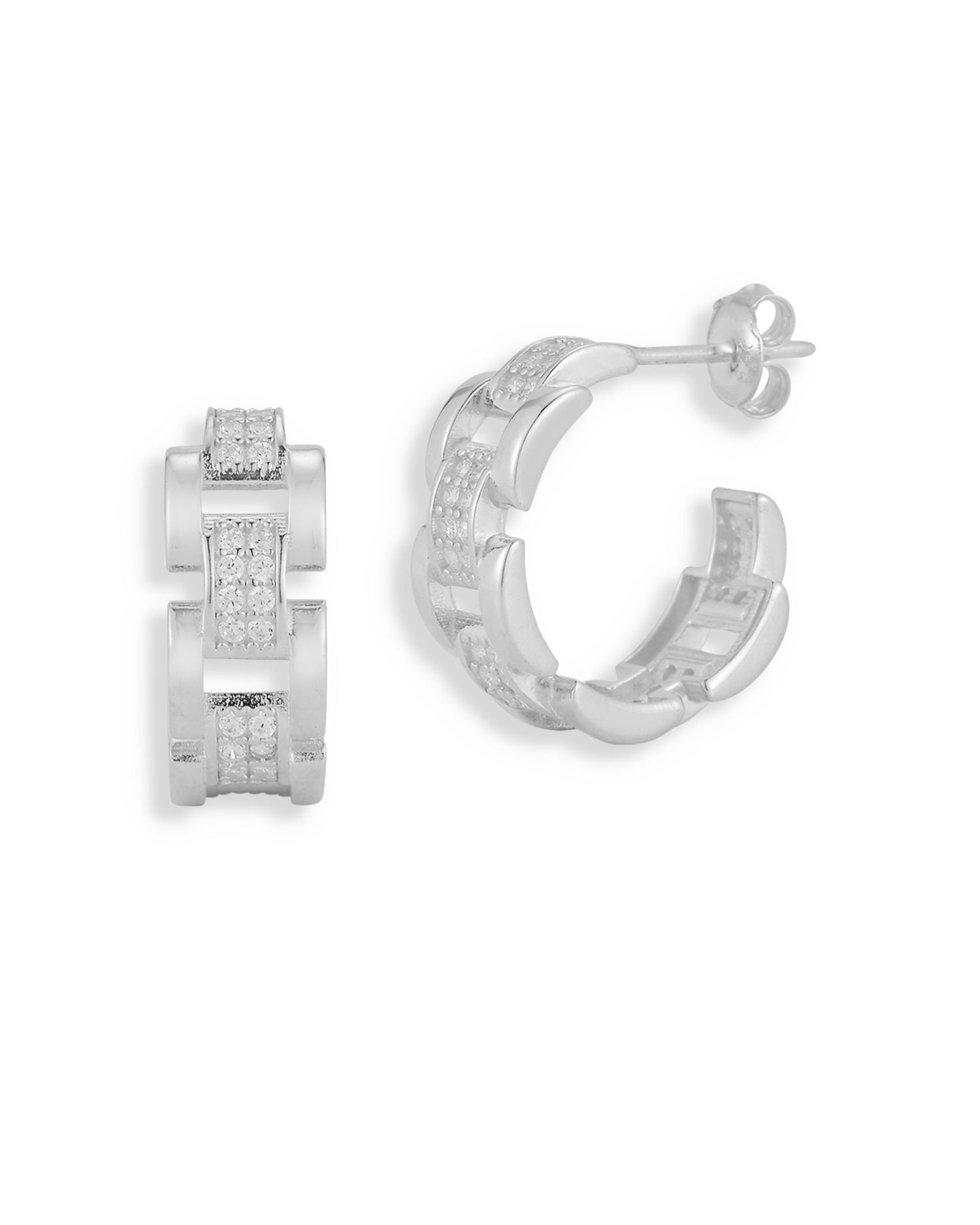 Pavé Chain Link C Hoop Earrings - Exclusive