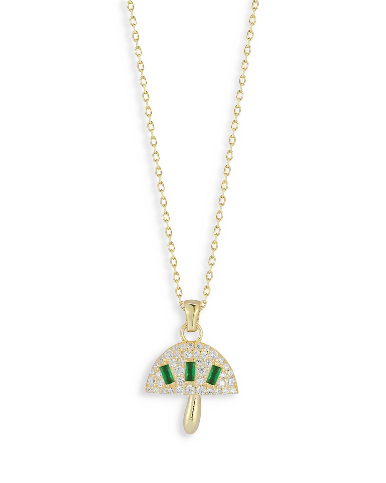 Pavé & Green Cubic Zirconia Mushroom Pendant Necklace in 14K Gold Plated Sterling Silver, 16'-18' - Exclusive