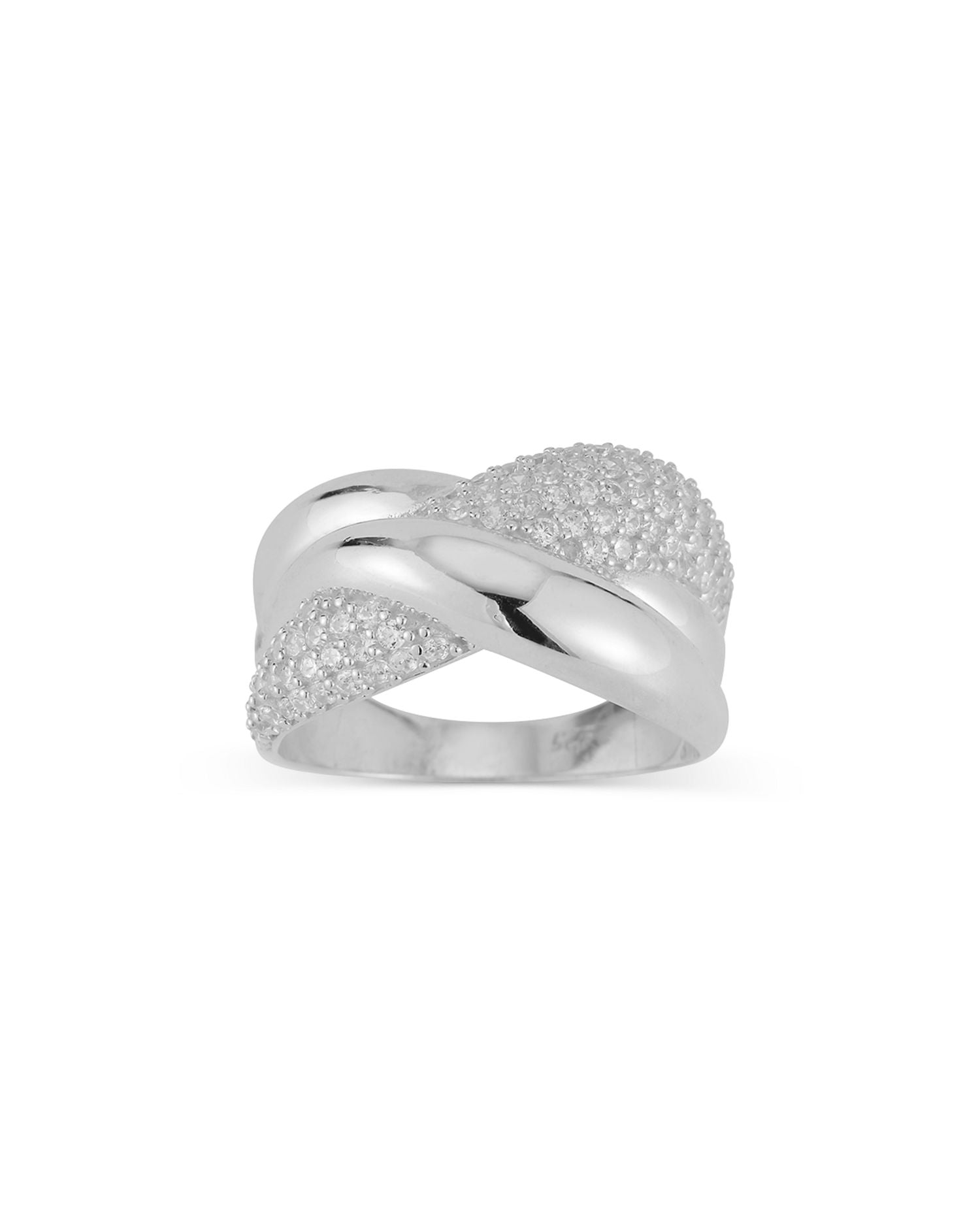 Pavé Crossover Ring in Rhodium Plated Sterling Silver - Exclusive