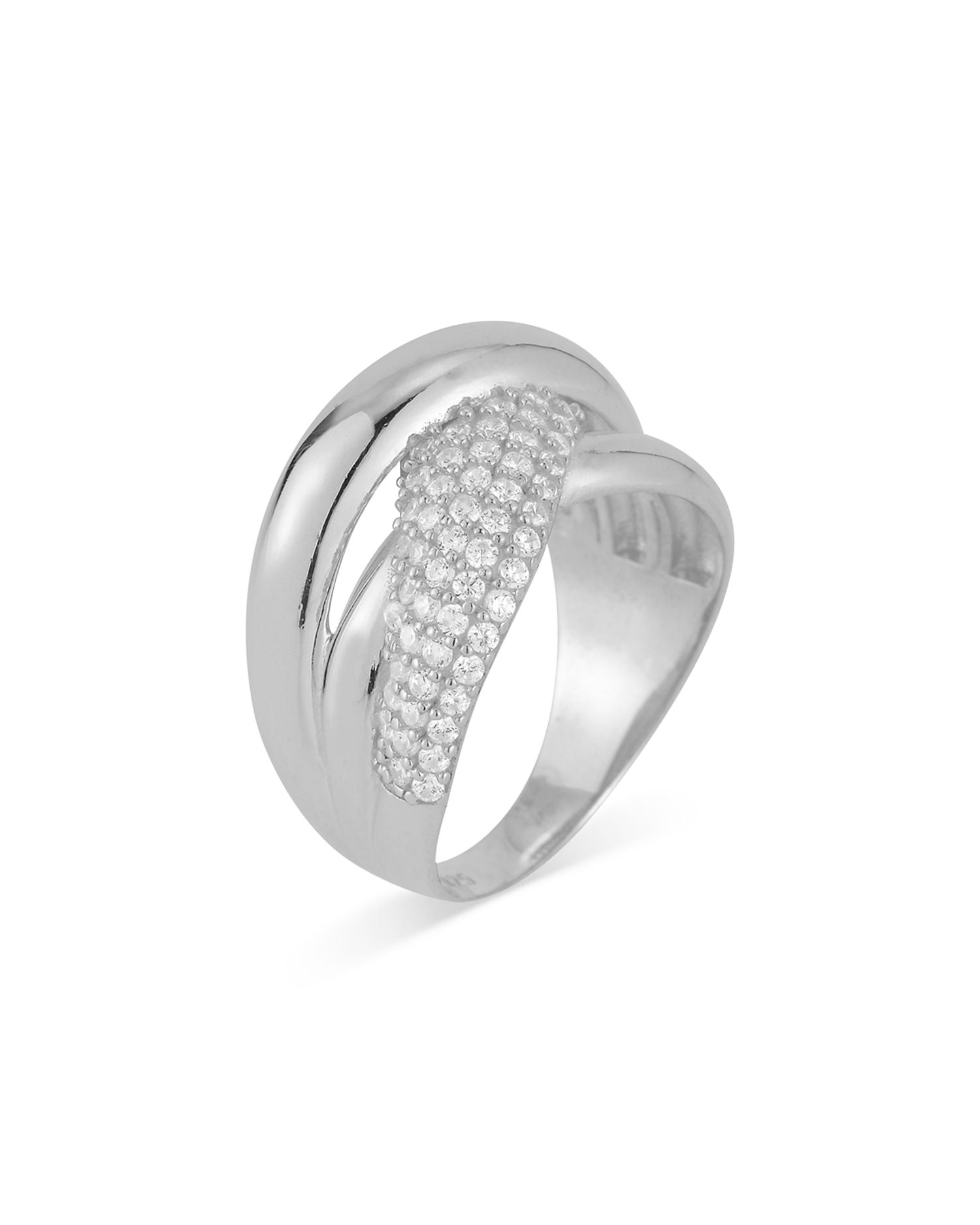 Pavé Crossover Ring in Rhodium Plated Sterling Silver - Exclusive