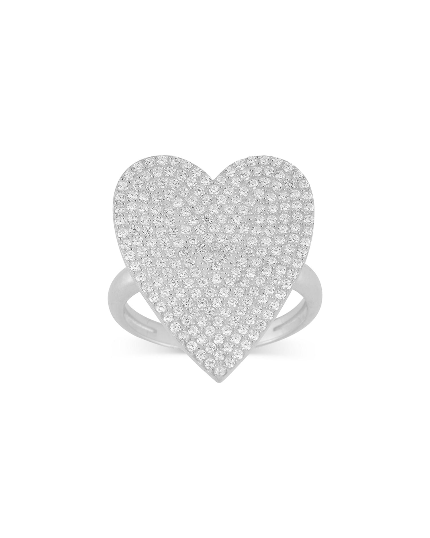 Pavé Heart Ring in Rhodium Plated Sterling Silver - Exclusive
