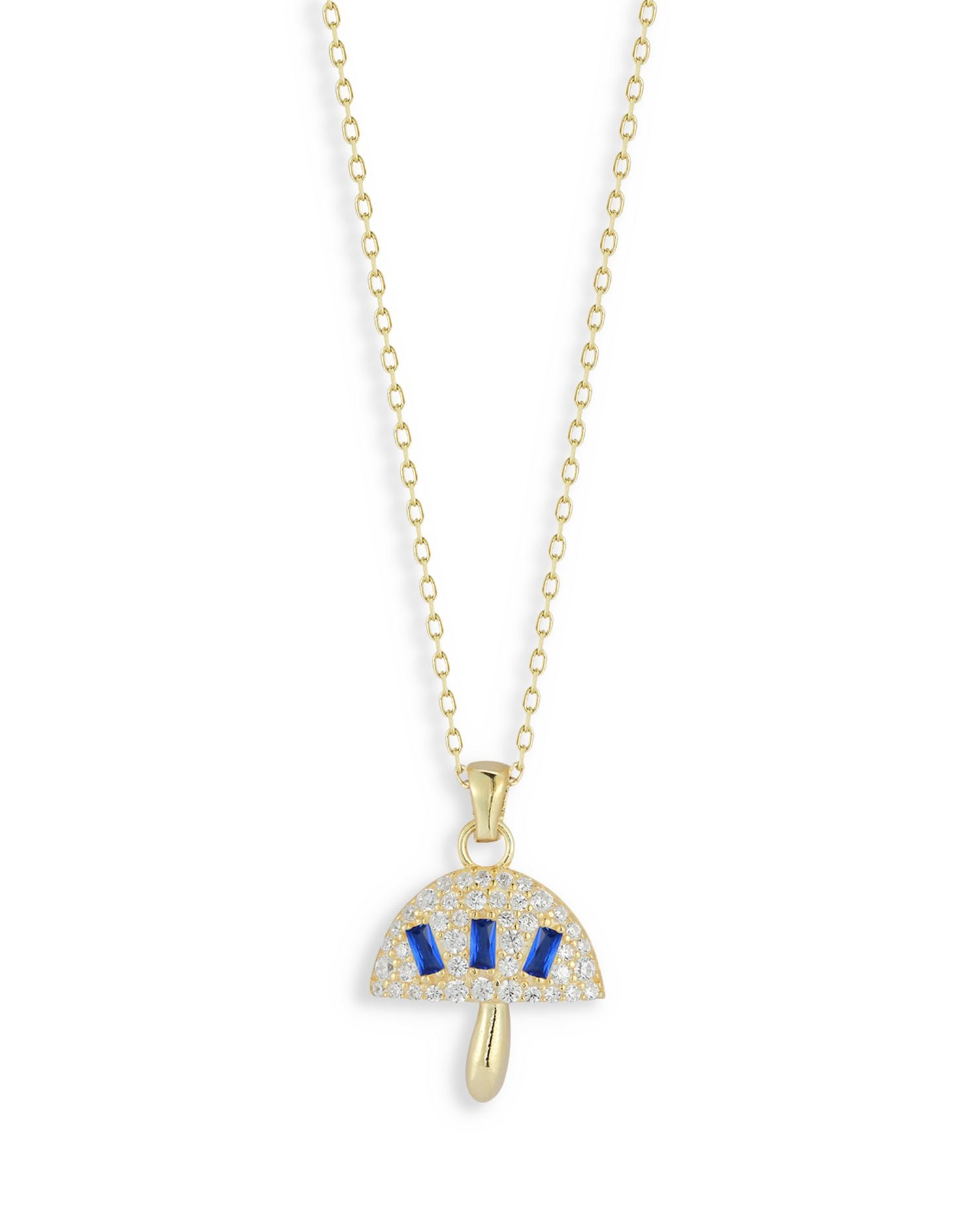 Pavé & Blue Cubic Zirconia Mushroom Pendant Necklace in 14K Gold Plated Sterling Silver, 16'-18' - Exclusive