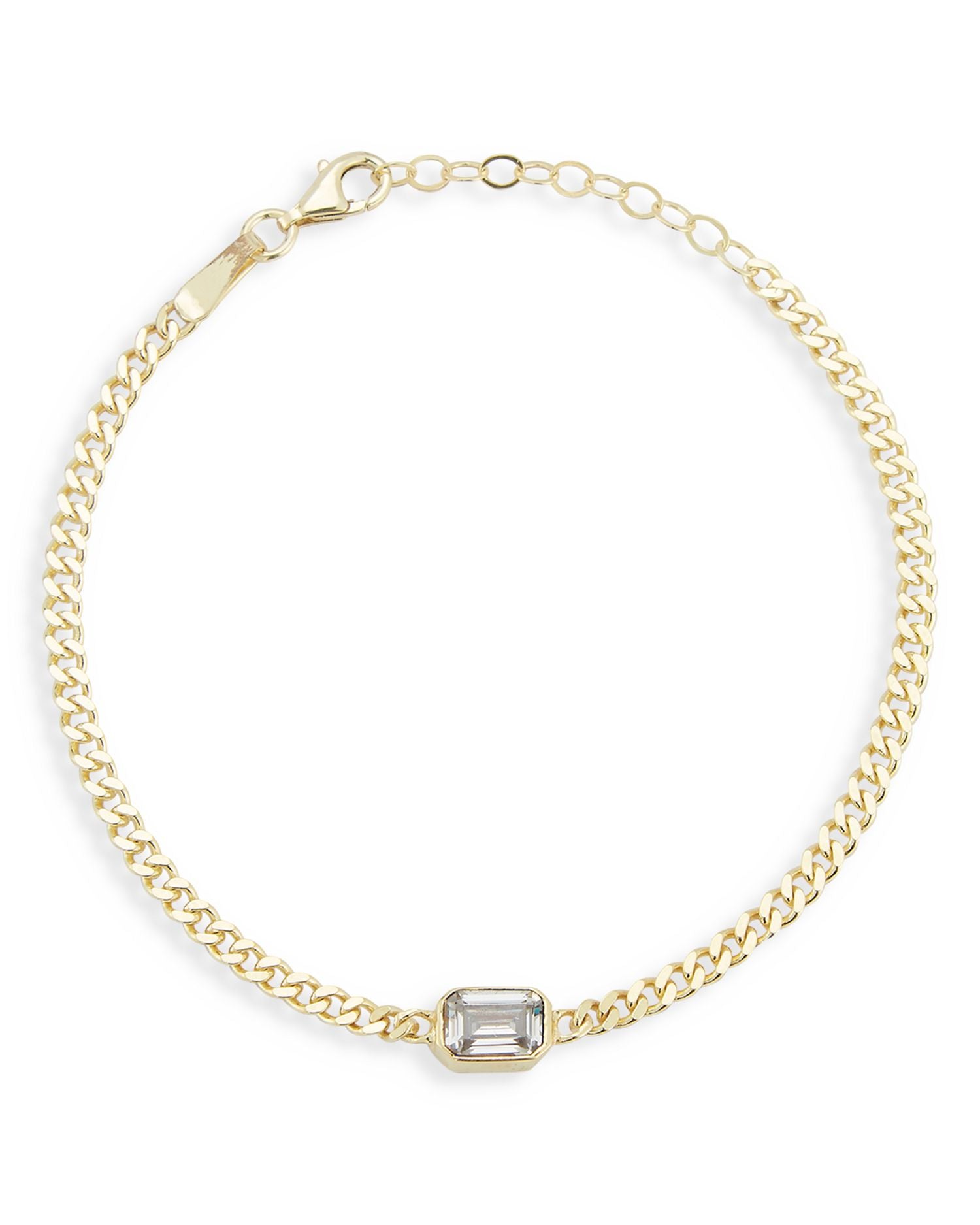 Single Cubic Zirconia & Curb Chain Bracelet in 14K Gold Plated Sterling Silver - Exclusive