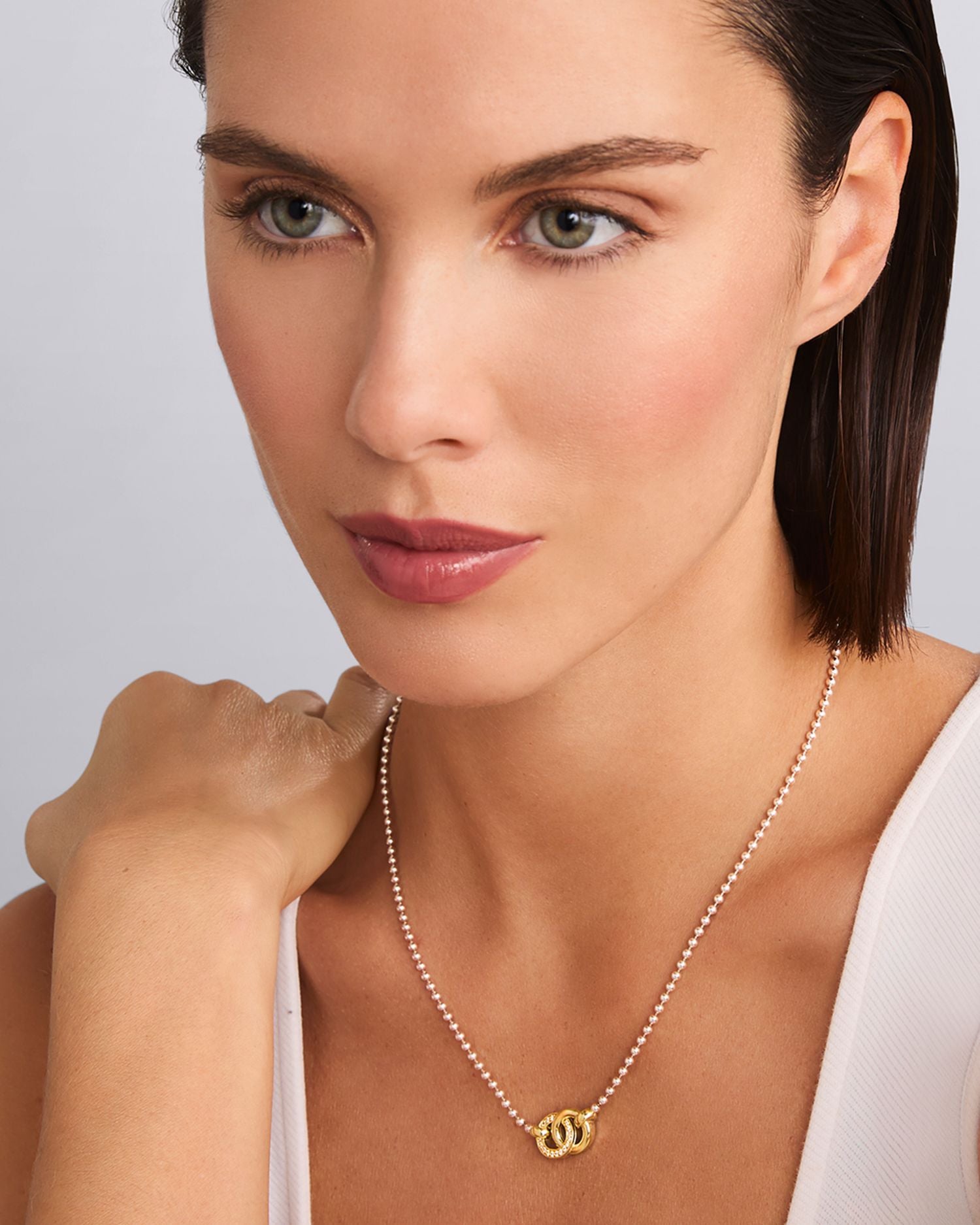 18K Yellow Gold & Sterling Silver Signature Caviar Diamond Interlocking Pendant Necklace, 16-18'